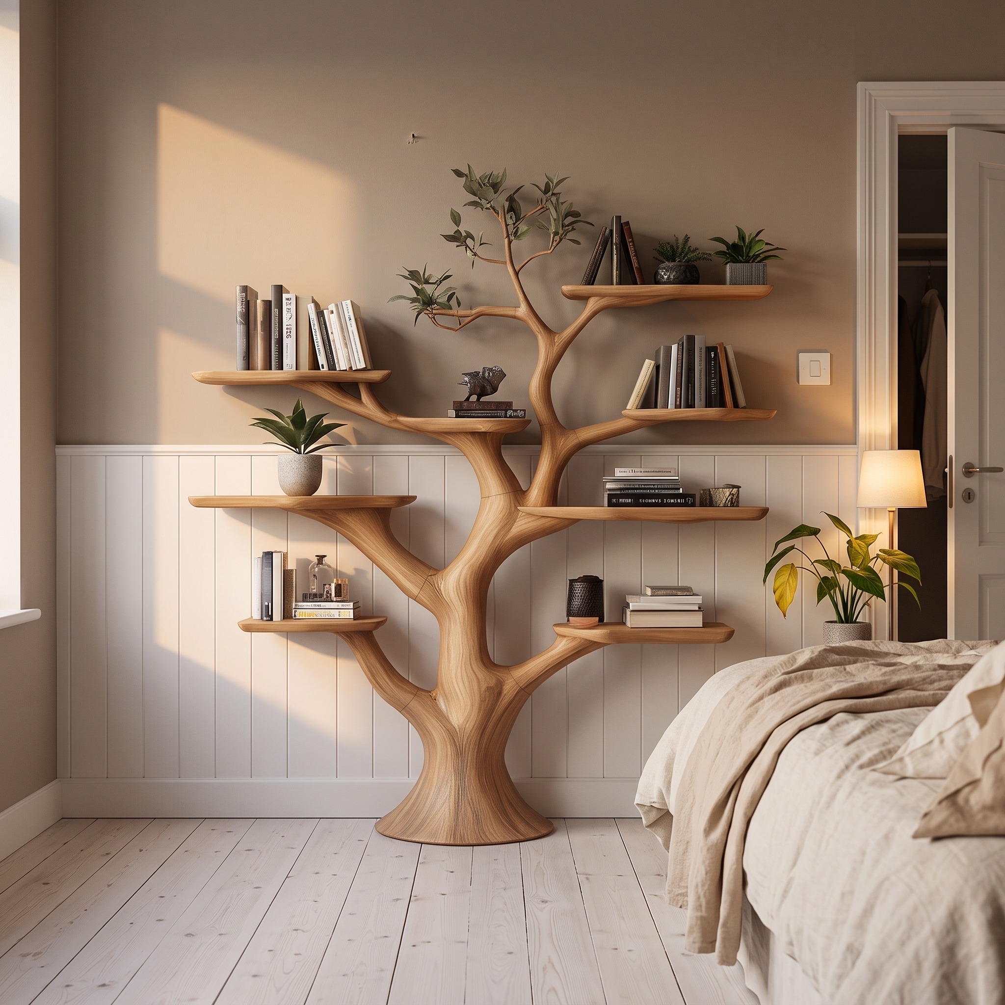 Handmade Walnut Tree Shelf, Solid Wood Wall Mounted Floating Bookshelf, Creative Living Room Decor & New Home Gift