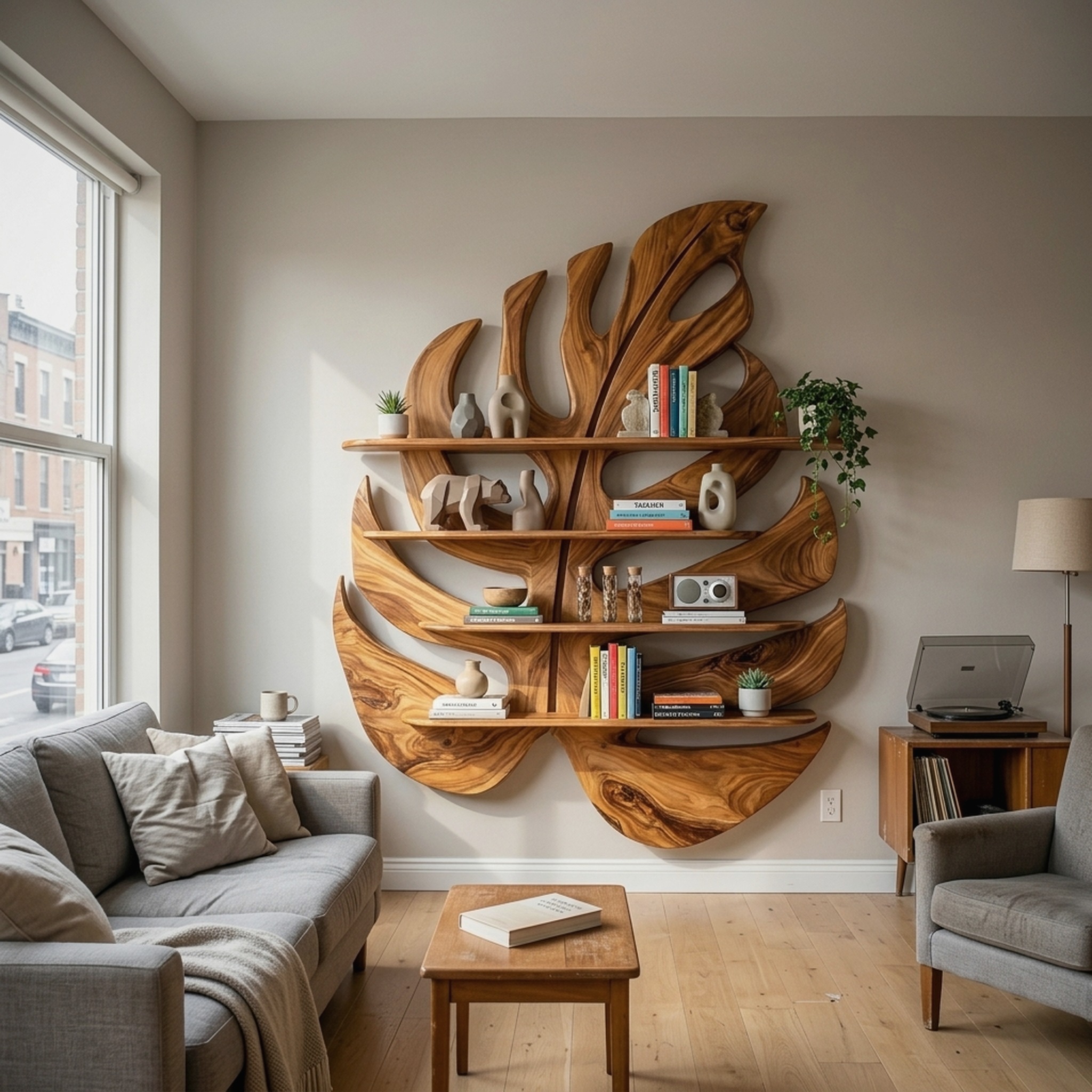 Handmade Wooden Leaf Shape Shelf for Modern Home