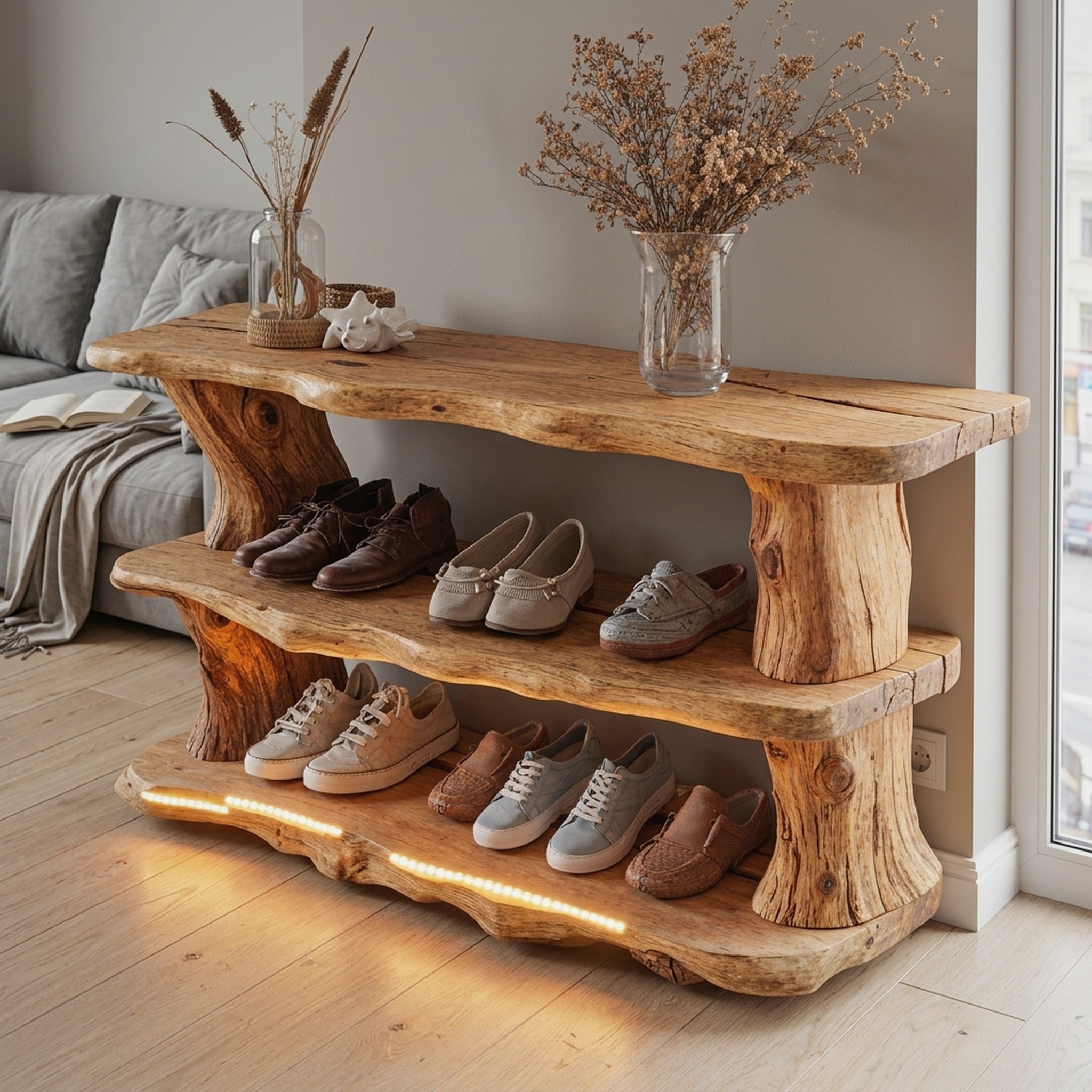 Handmade Wooden Shoe Storage Bench for Small Spaces