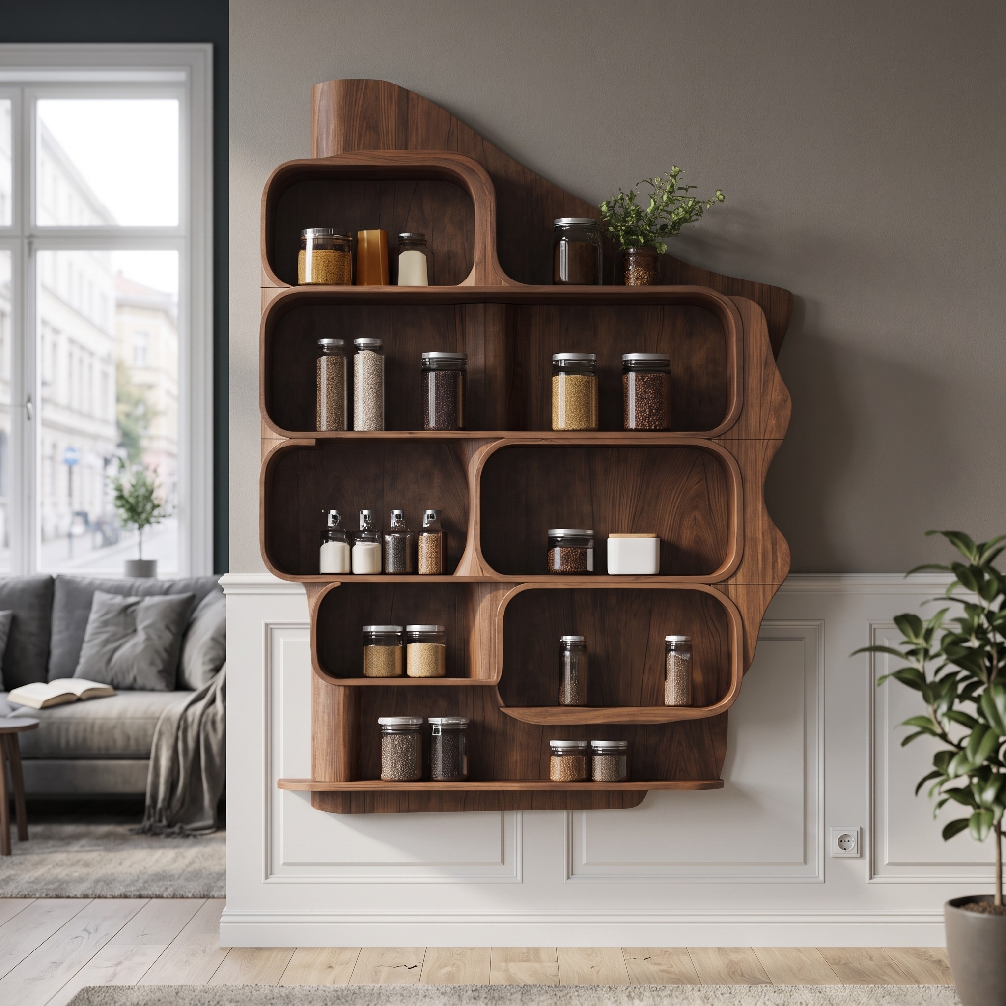 Handmade Wooden Spice Rack, Farmhouse Wall-Mounted Solid Wood Herb & Seasoning Bottle Organizer for Kitchen Pantry