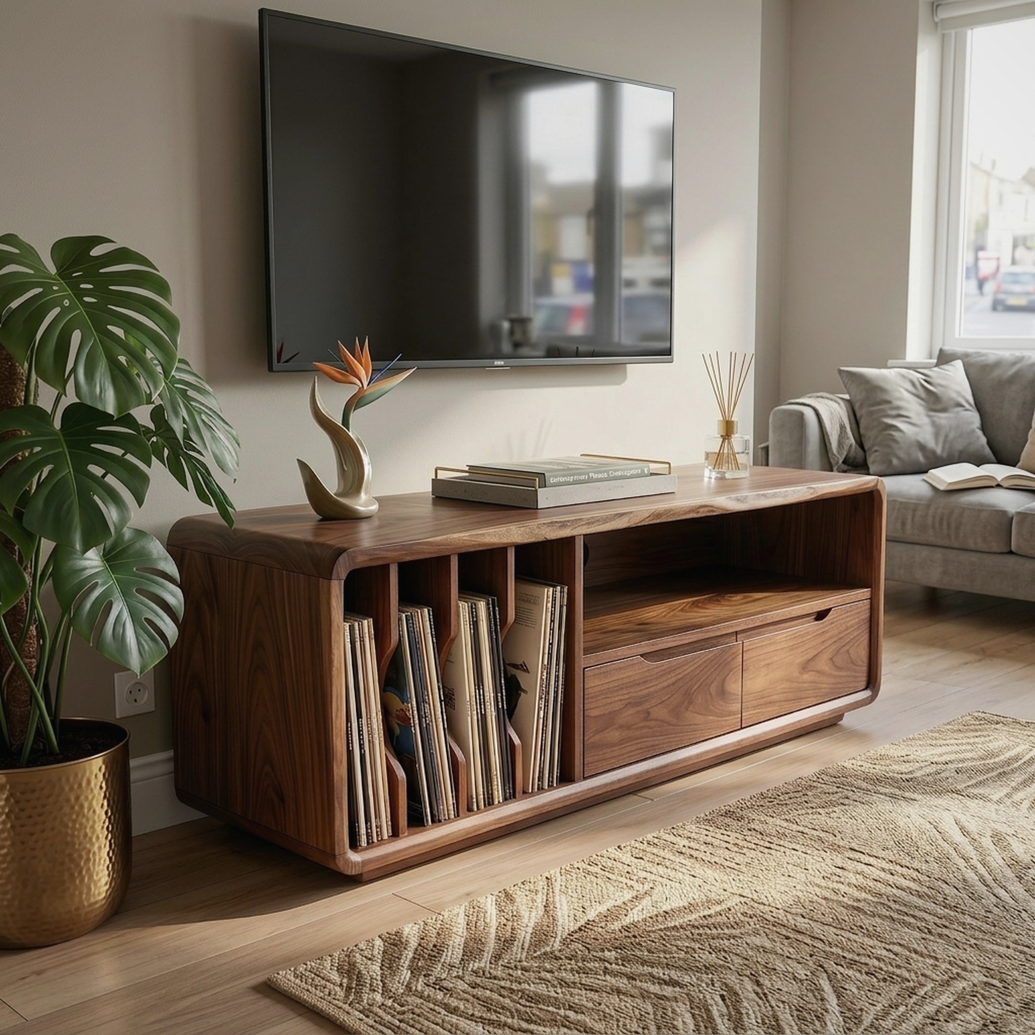 Handmade Wooden TV Cabinet Organic Curved Form