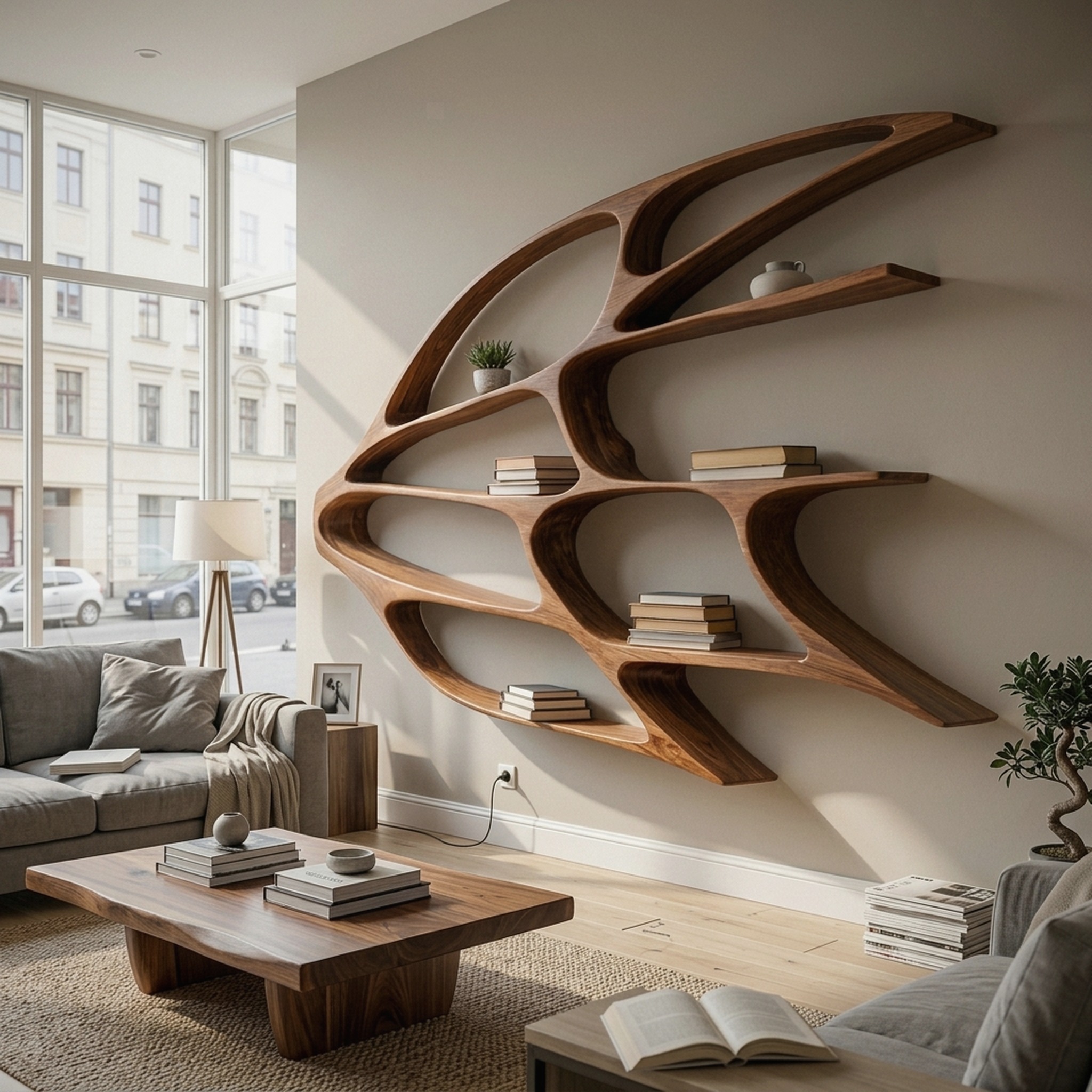 Handmade Wooden Wall Mounted Bookshelf for Home Living