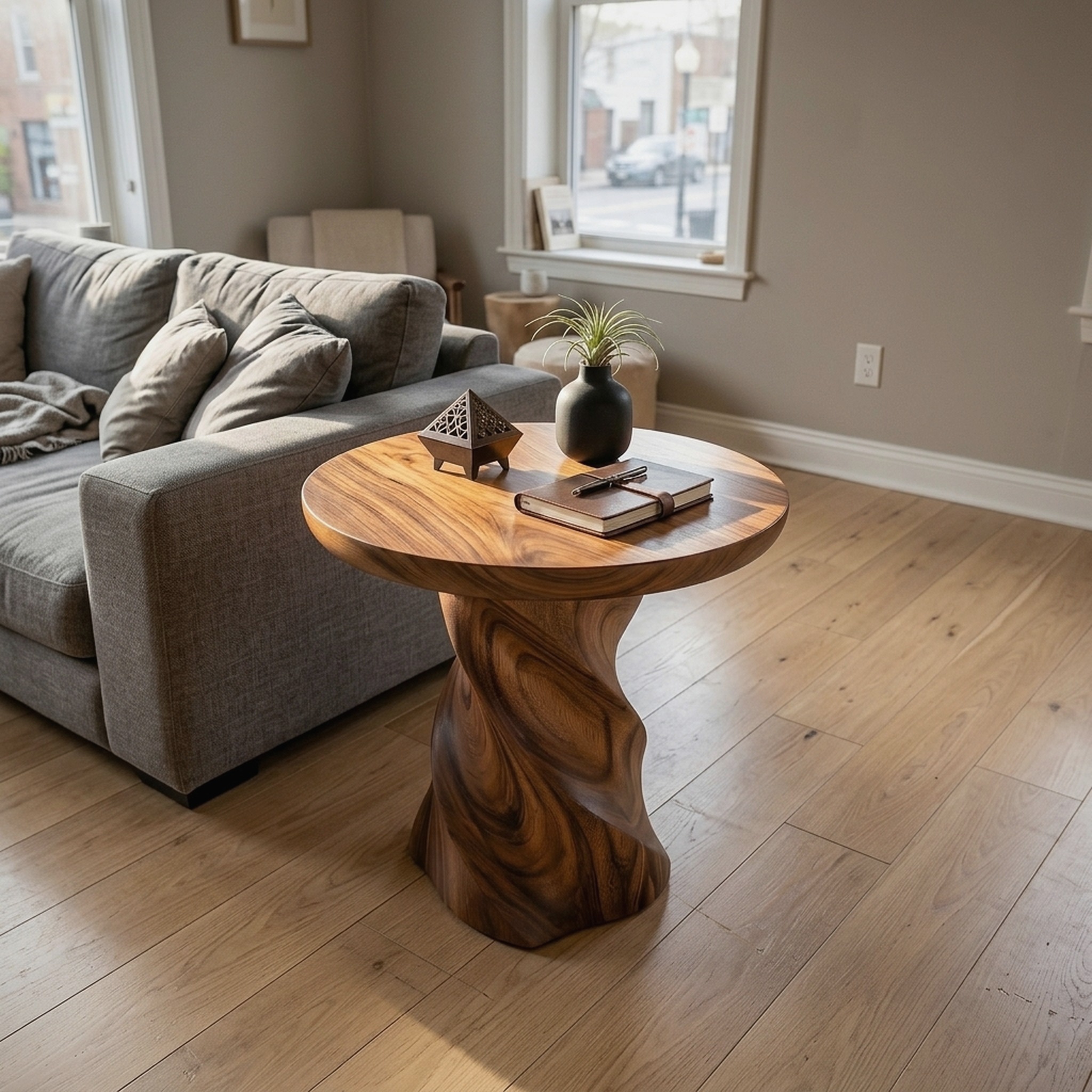 Industrial Pedestal Accent Table Loft Apartment