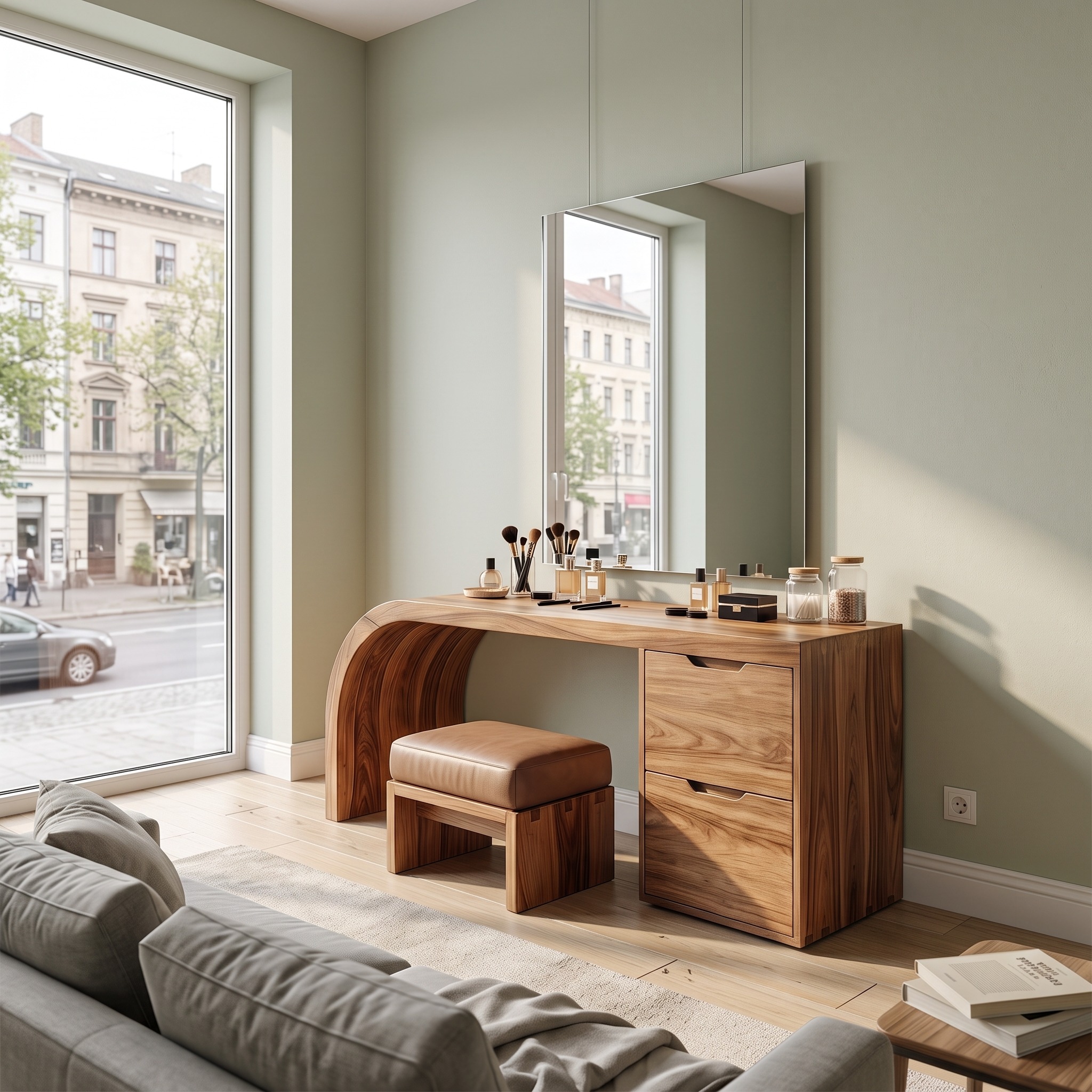 Industrial Vanity Table, Solid Wood Makeup Dressing Desk with Storage for Bedroom & Home Office