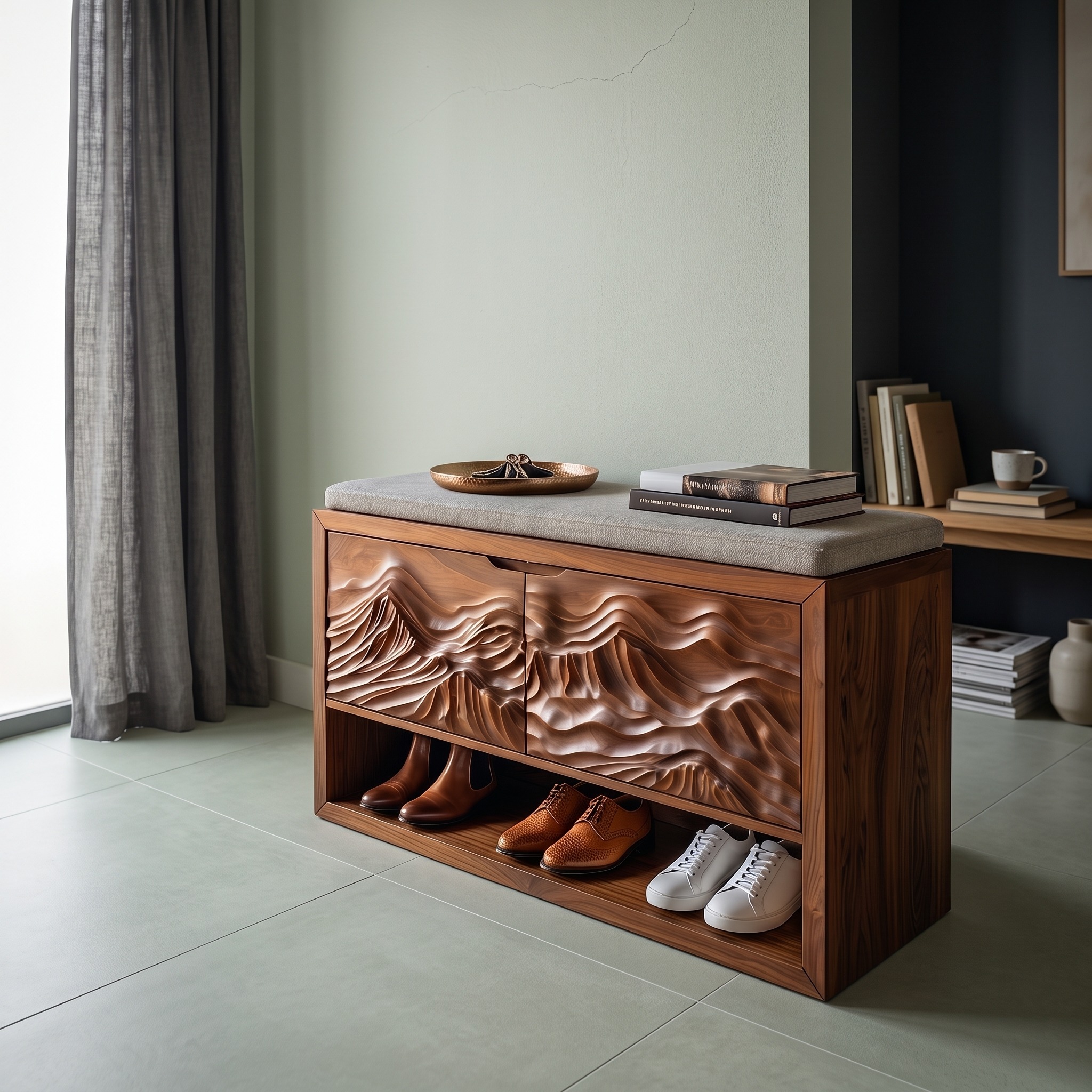 Industrial Vertical Shoe Rack, Space-Saving Tall Wooden Shoe Organizer Shelf for Foyer & Hallway