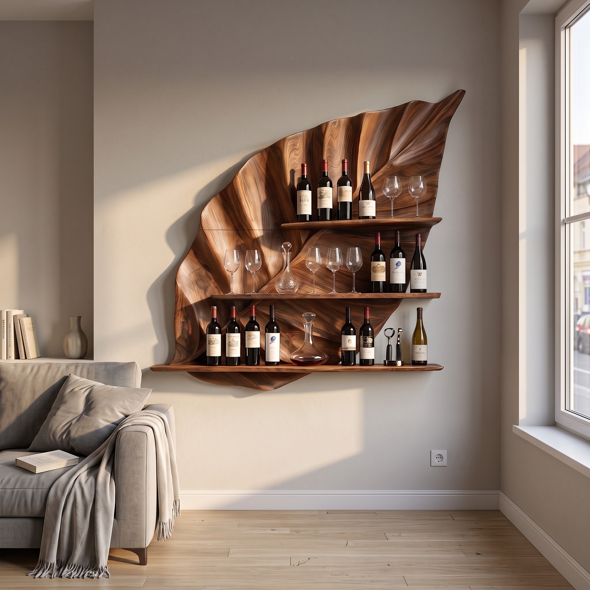 Industrial Wall Mounted Wine Rack Stand, Wood & Metal Hanging Bottle Storage Organizer for Loft Bar Section