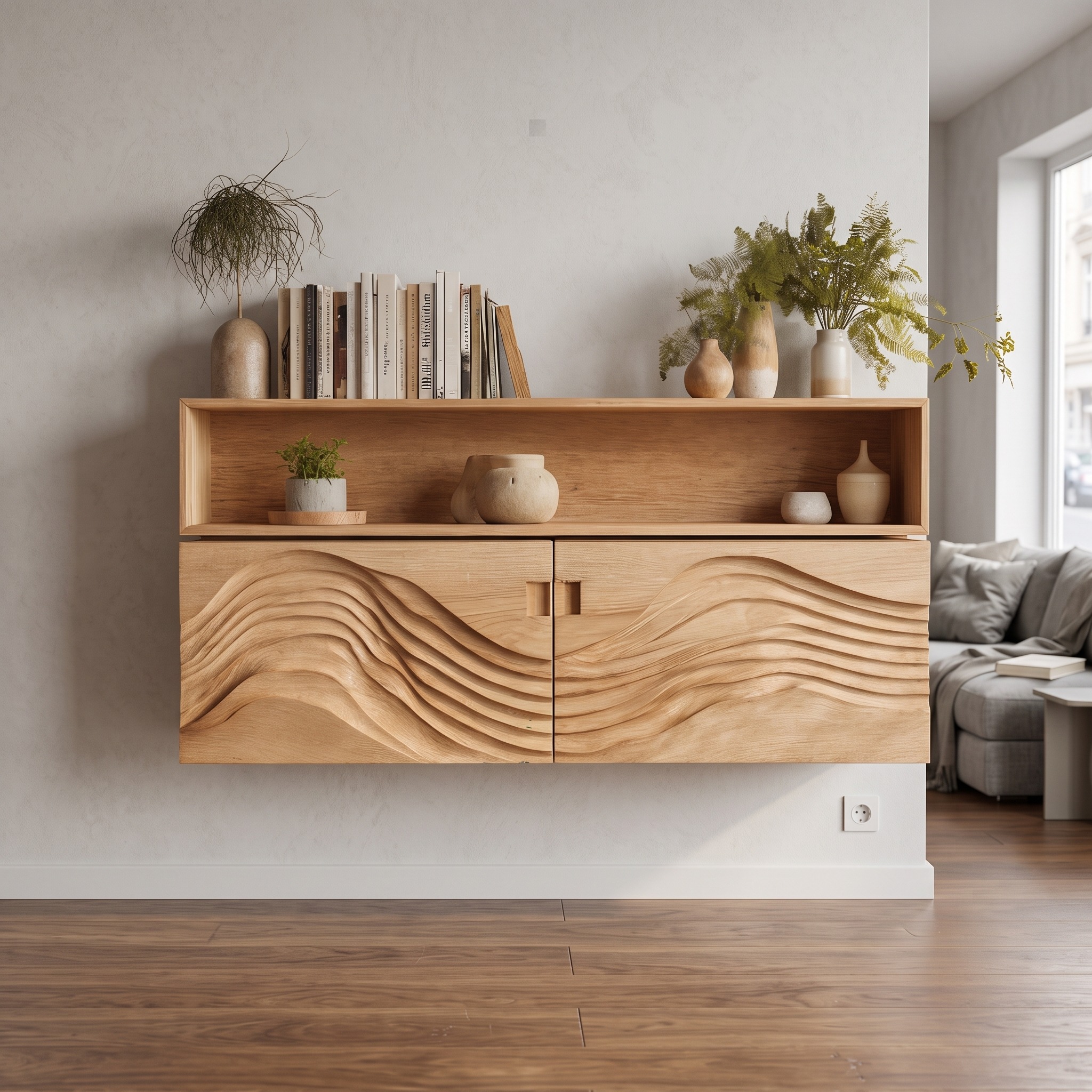 Industrial Wooden Wall-Mounted Bookshelf, Handcrafted Solid Wood Floating Display Pipe Shelf for Home Office