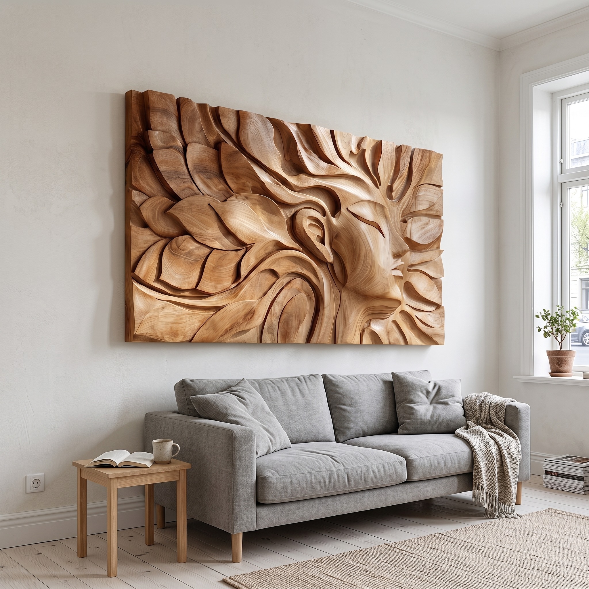Japandi Botanical Face Wood Wall Art, Minimalist Neutral Abstract Line Art Wood Decor for Bedroom & Living Room