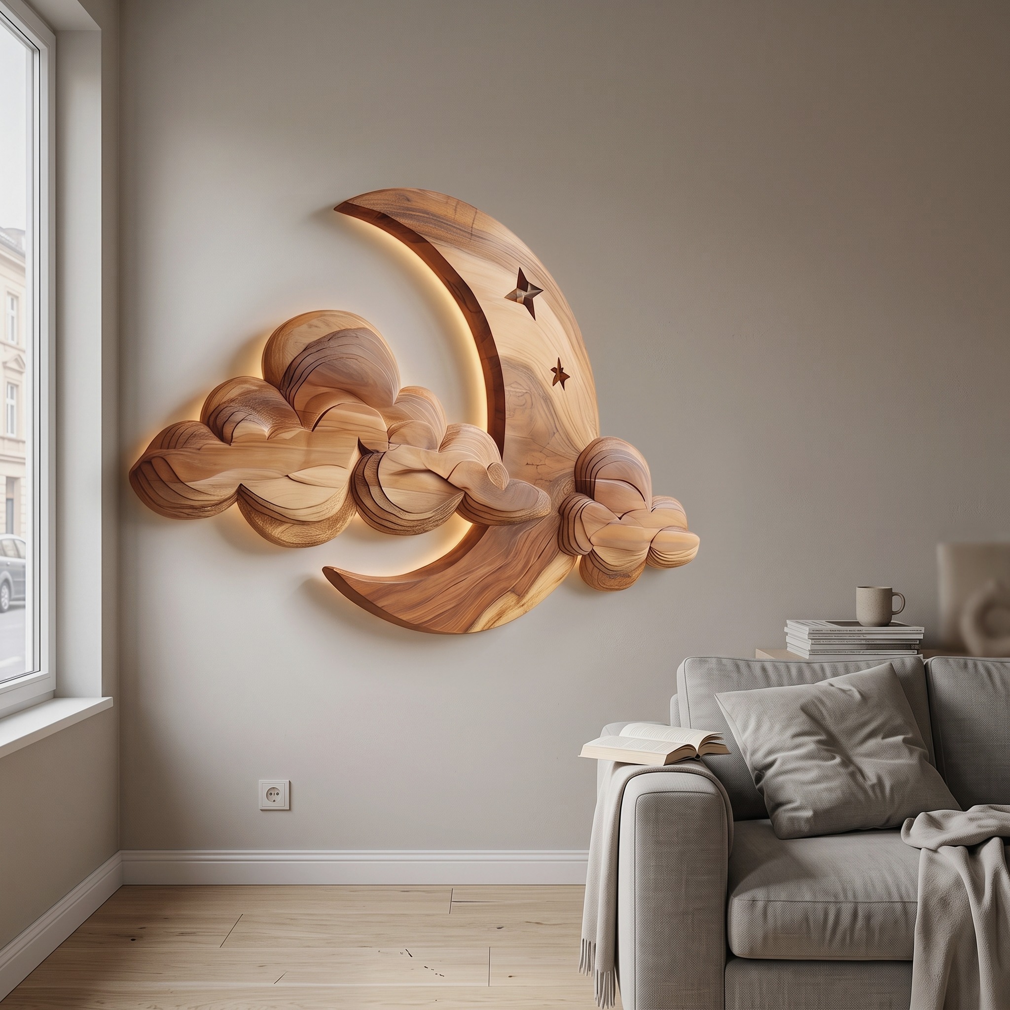 Japandi Carved Wood Wall Art for Dining Room
