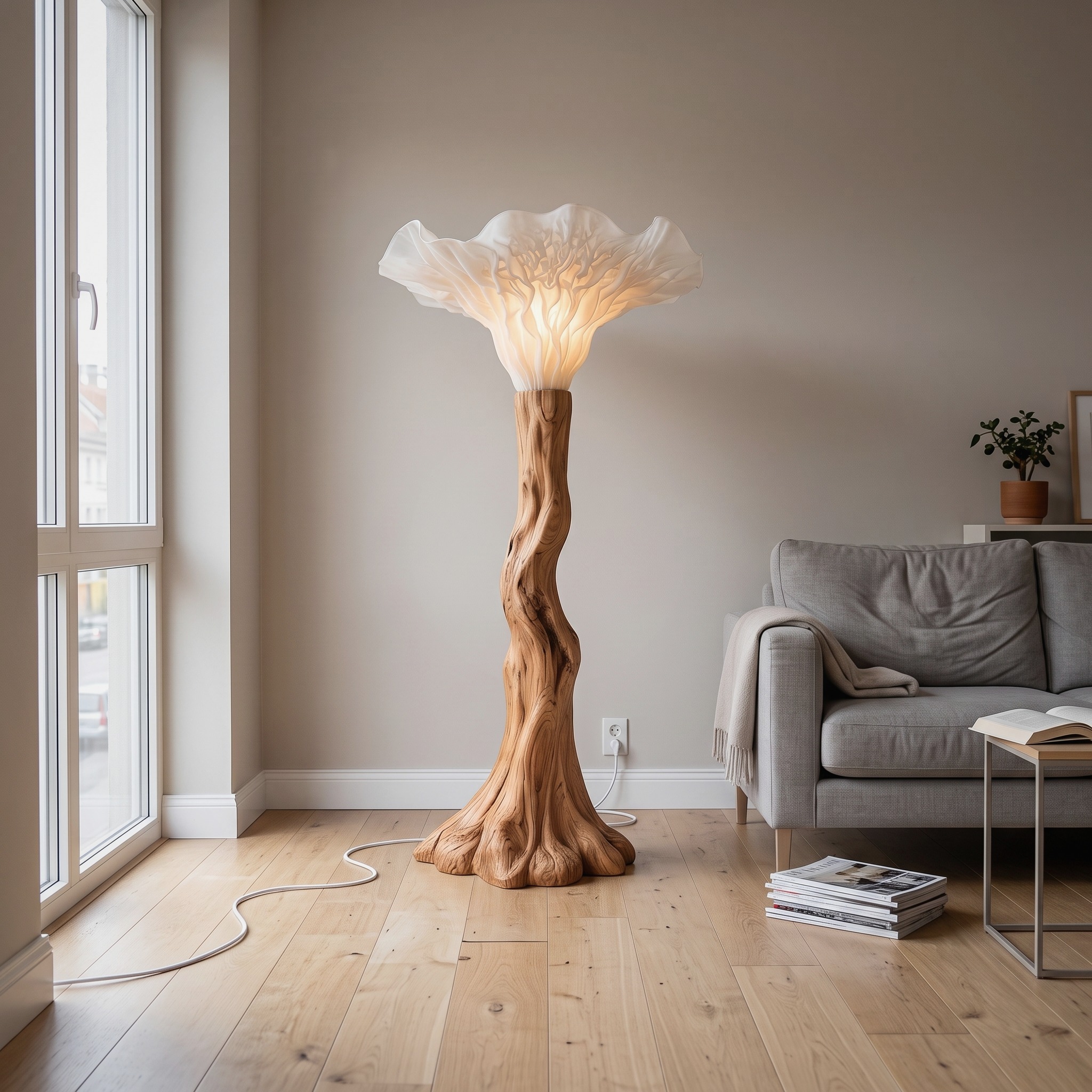 Japandi Floor Lamp Carved Mushroom Base Living Room