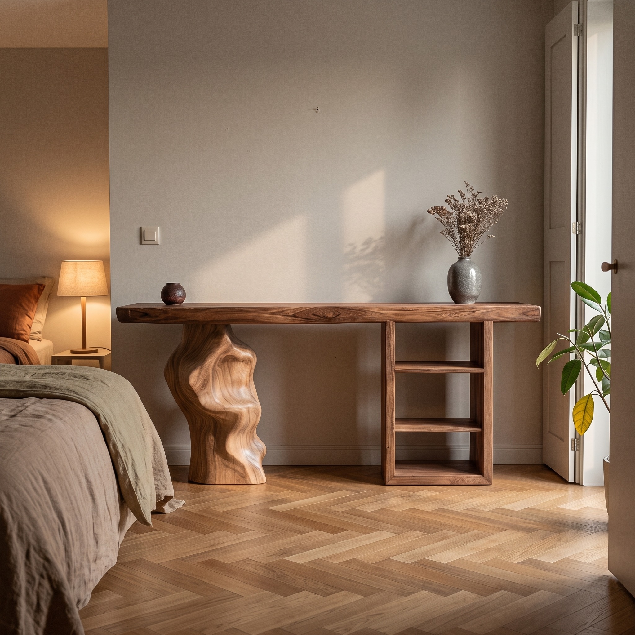 Japandi Organic Modern Solid Wood Console Table, Minimalist Wabi-Sabi Entryway & Living Room Accent Table