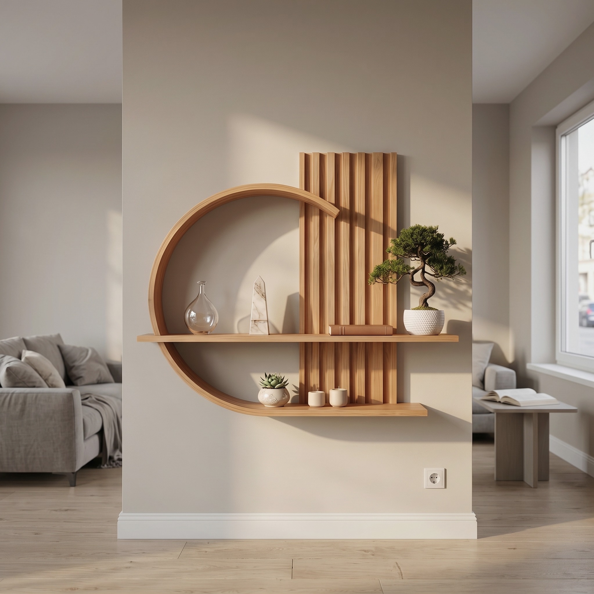 Japandi Organic Modern Wall Shelf Living Room and Bedroom