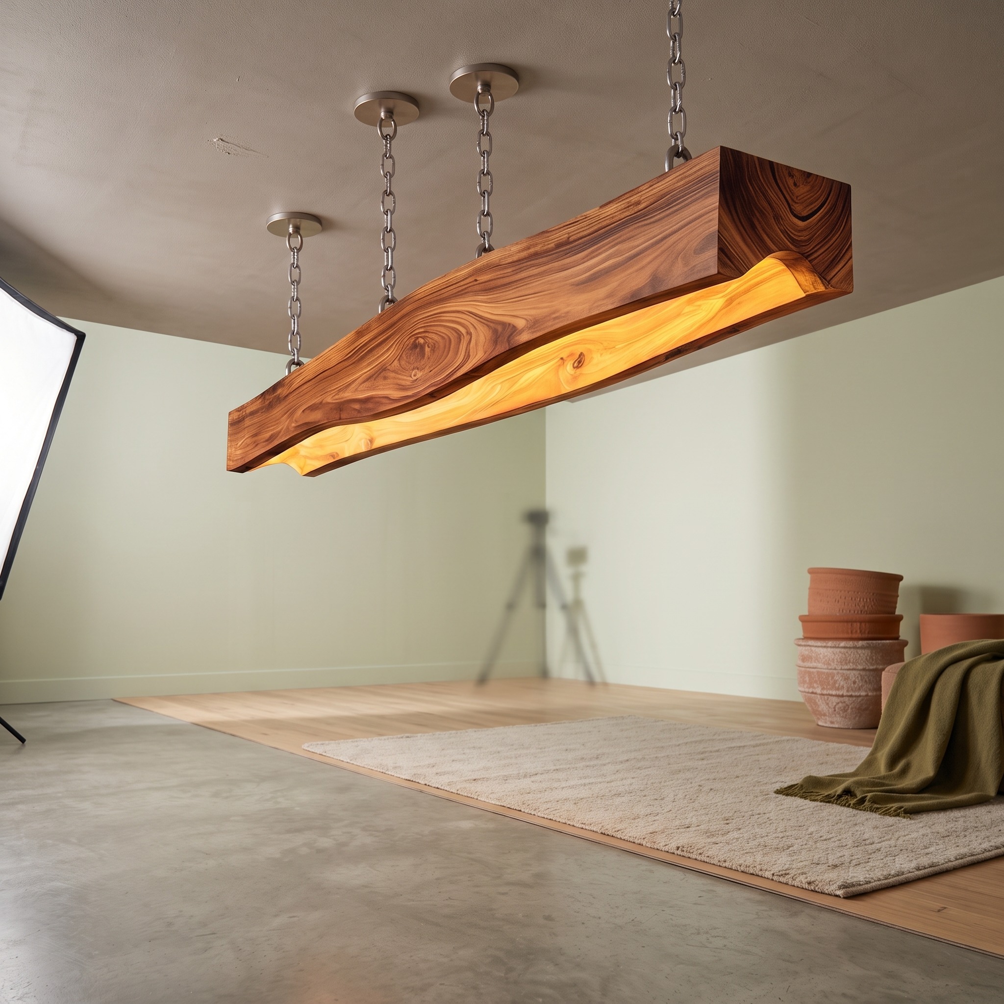Japandi Sculptural Table Lamp, Modern Wooden Bedside Accent Light for Bedroom & Living Room