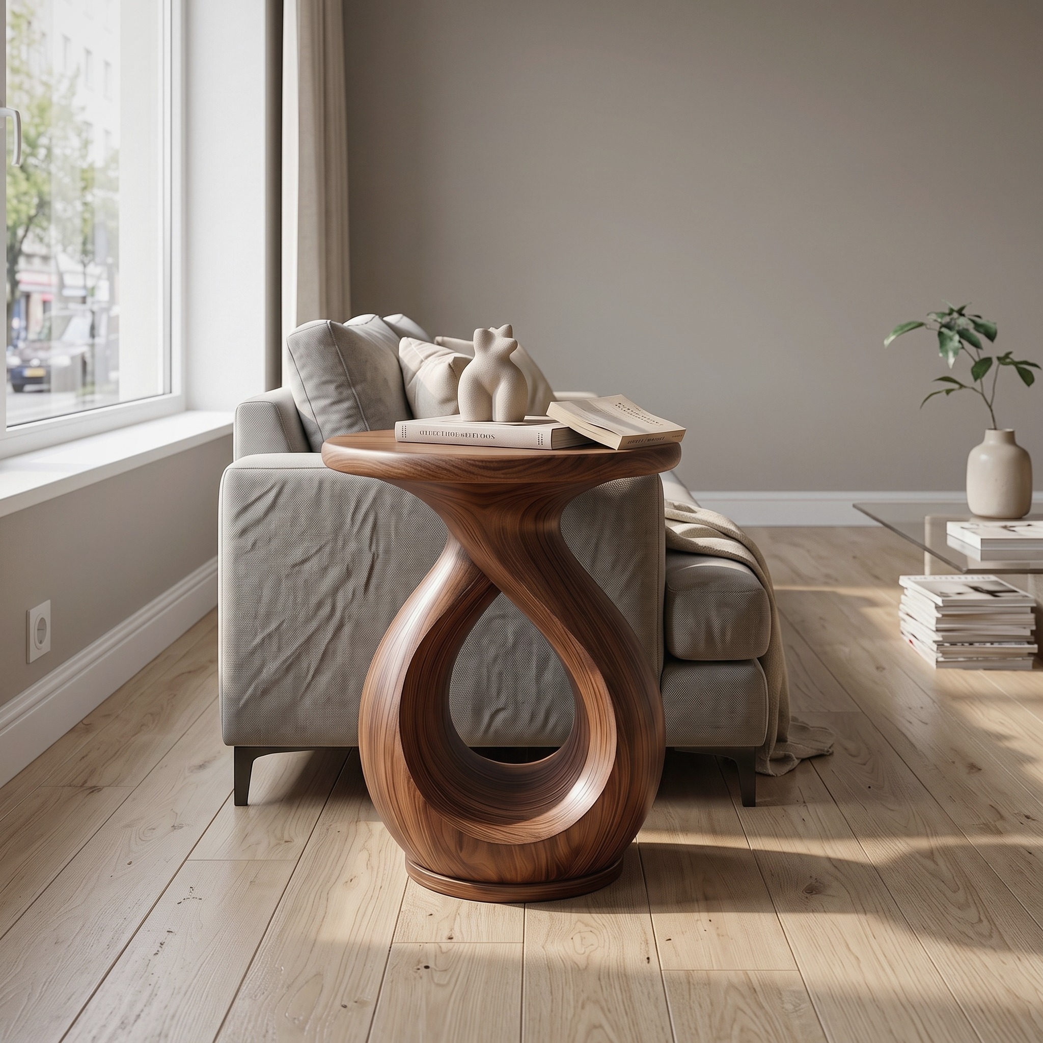 Japandi Twisted Side Table Contemporary Reading Nook