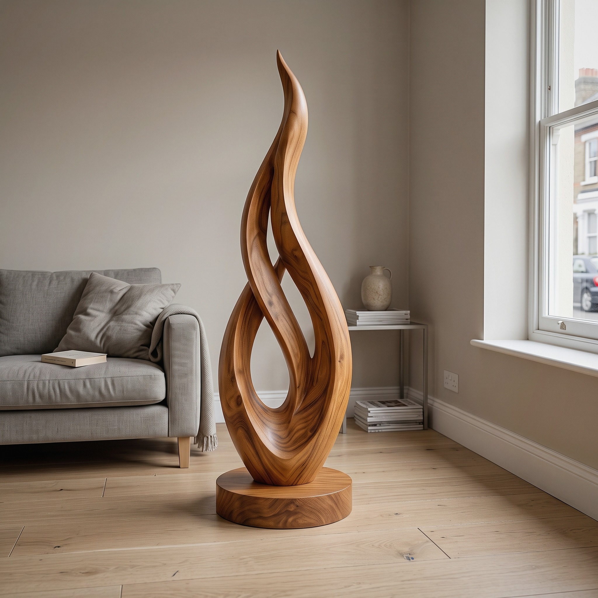 Japandi Twisted Wood Sculpture for Minimalist Outdoor Garden Decor