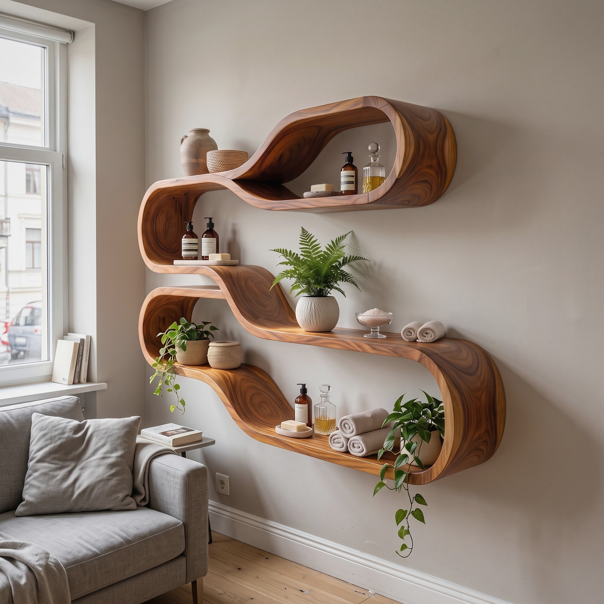 Japandi Wooden Wall Mounted Shelves for Bathroom