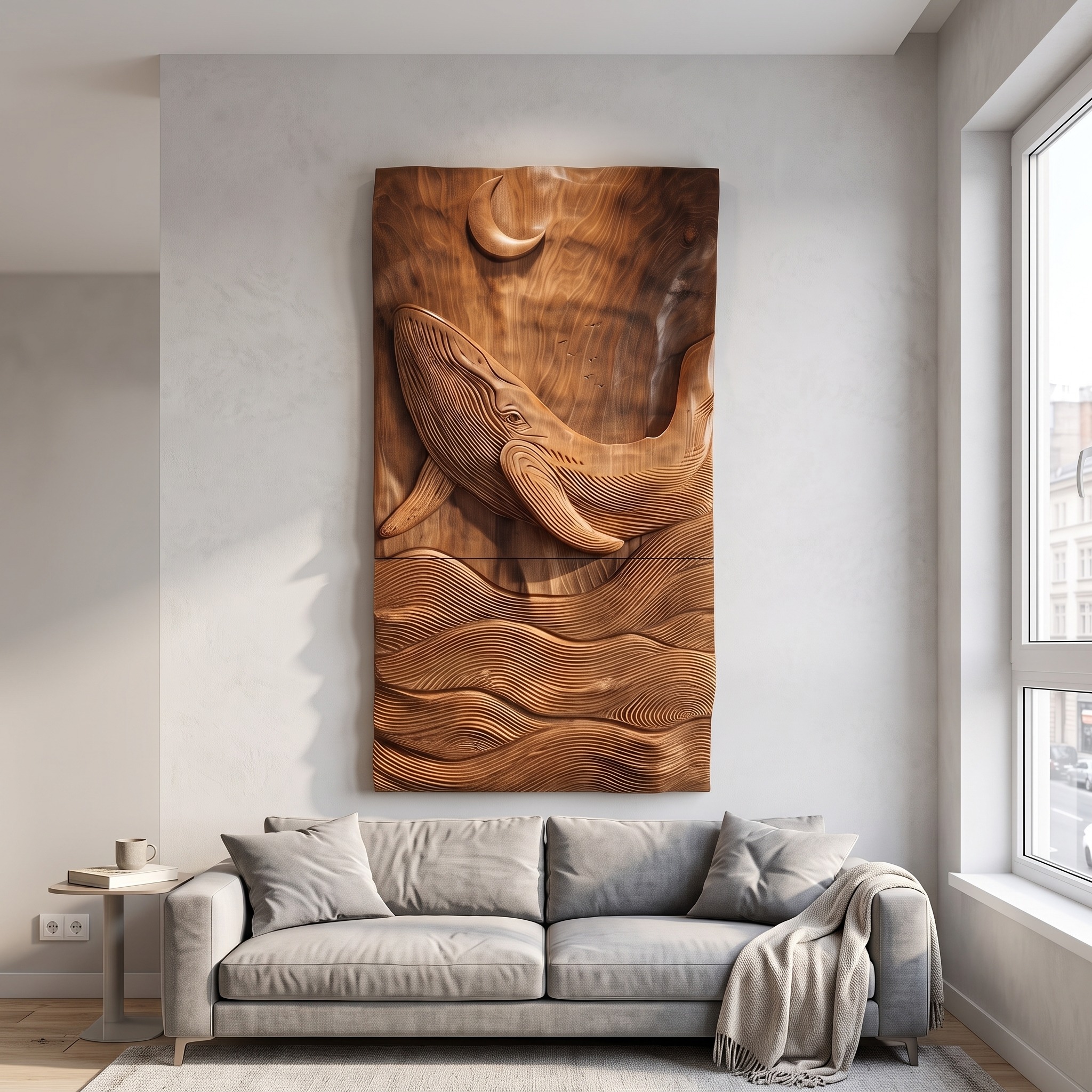 Large Abstract Wood Wall Decor, Modern Handcrafted Teak Wooden Geometric Art Sculpture for Living Room Office