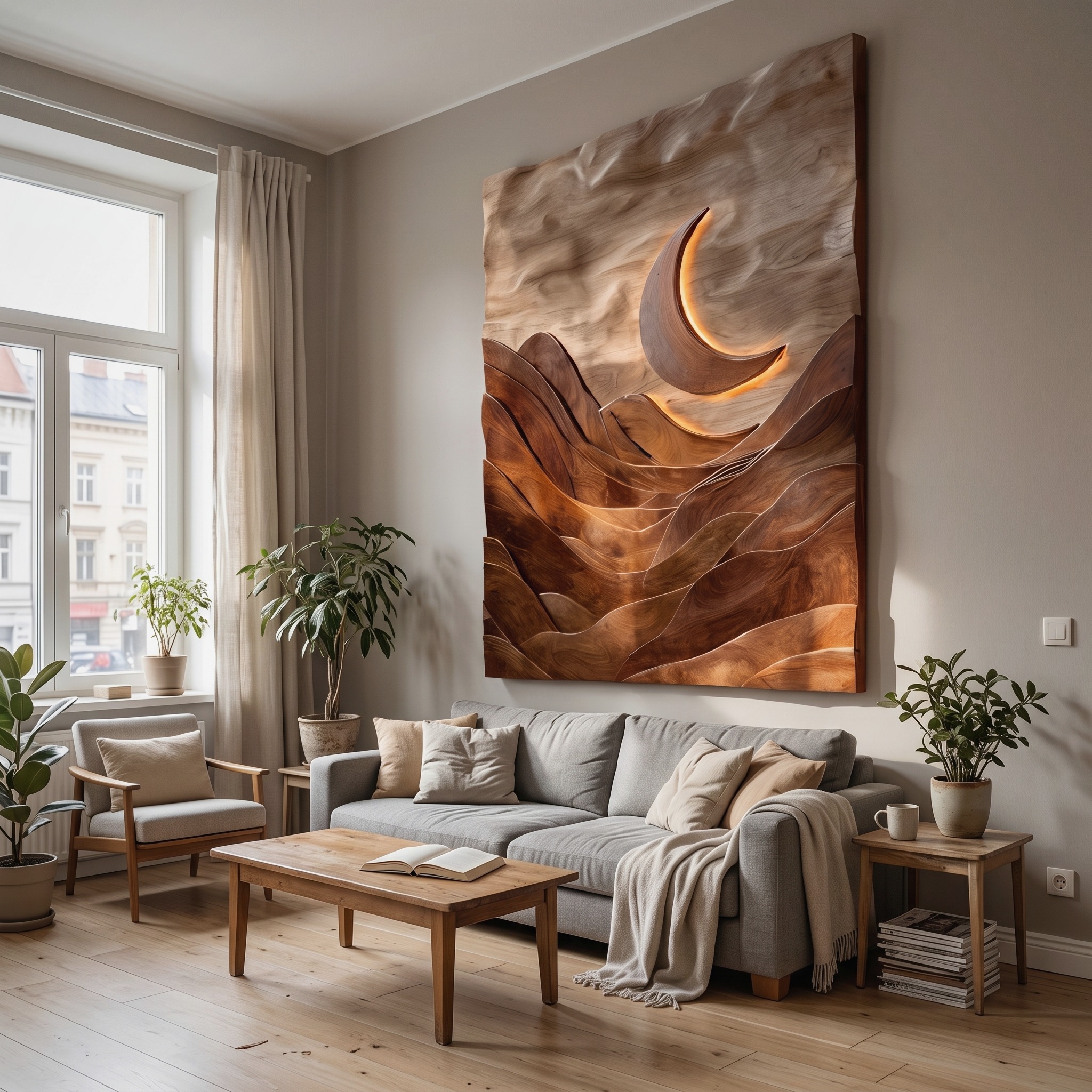Large Crescent Moon Wood Wall Art for Living Room