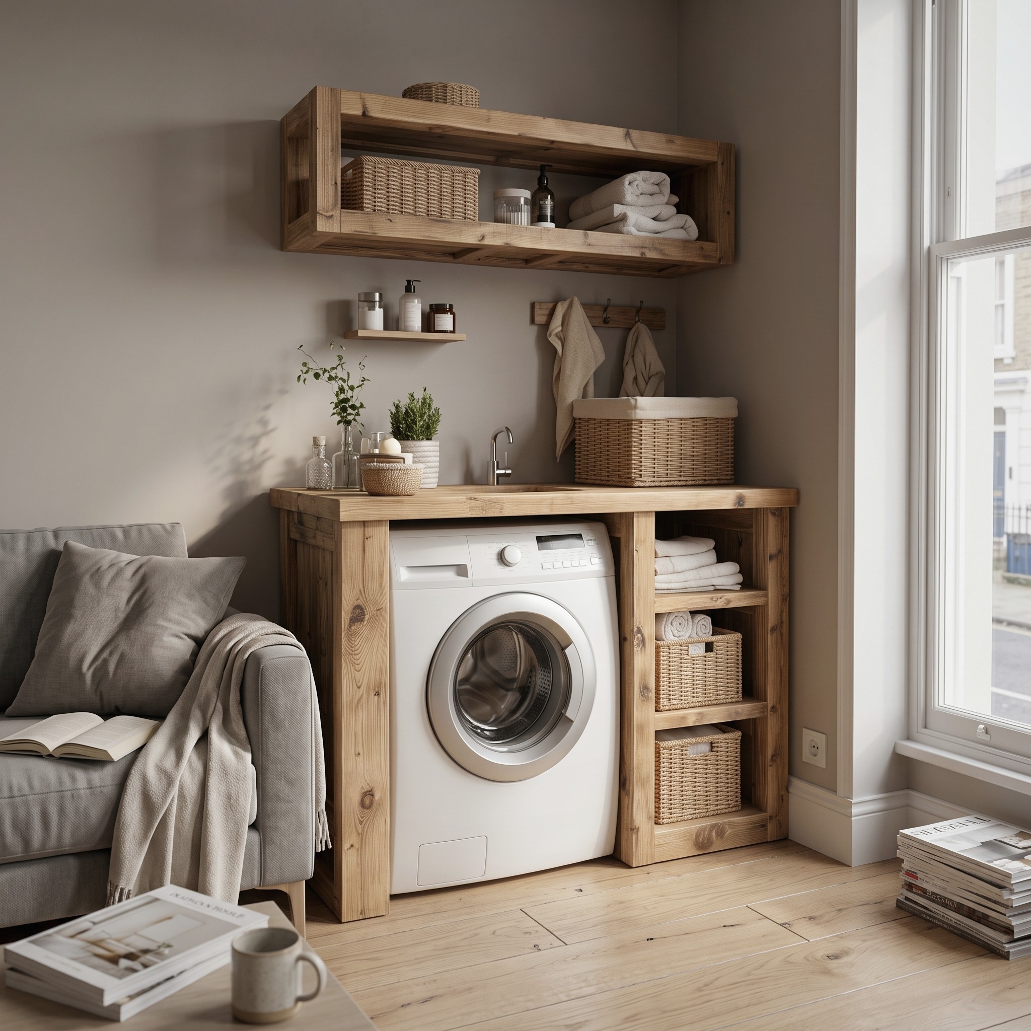 Laundry Nook Shelf Solid Wood Rustic Style Gift