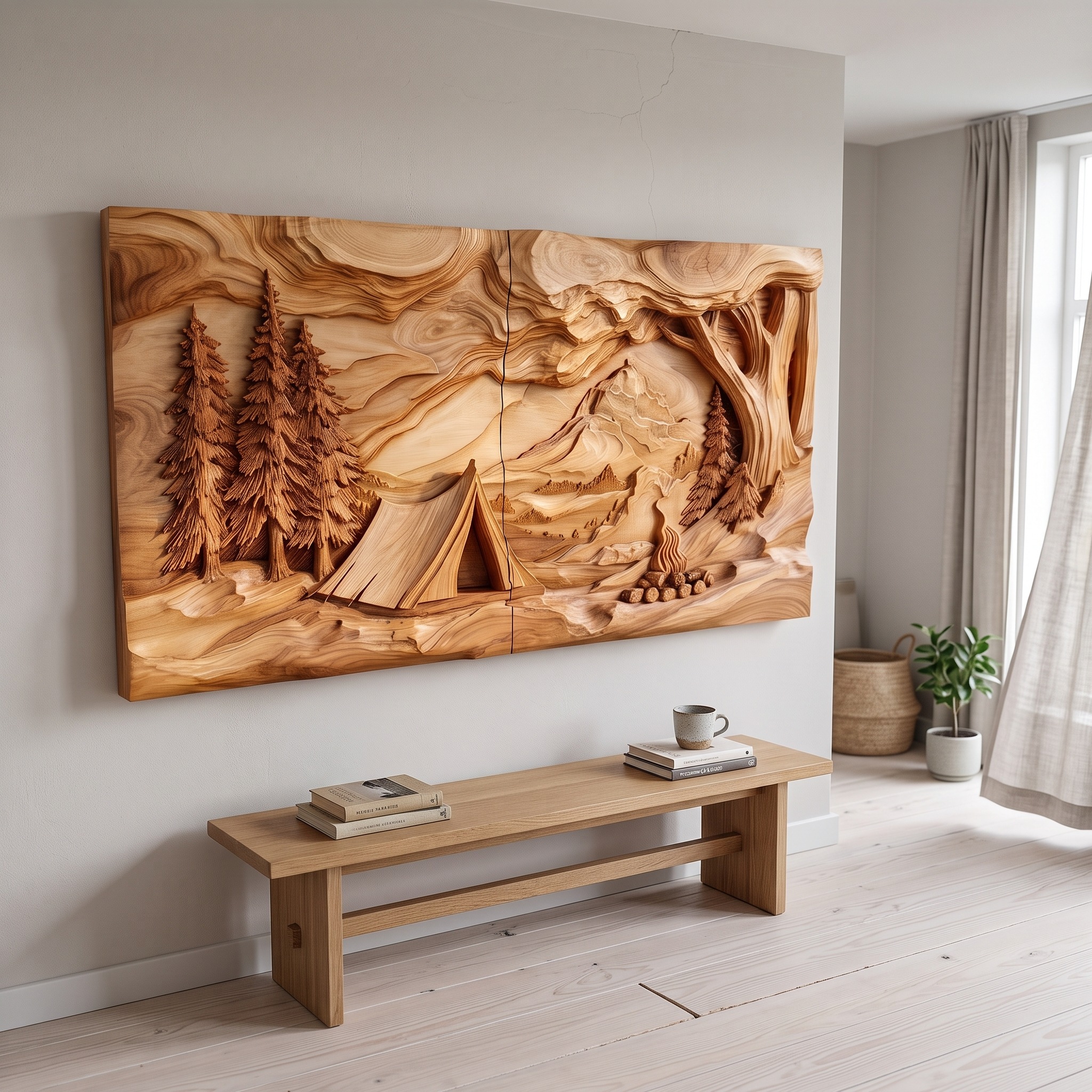 Layered Wood Wall Art Panel, Luxury Entryway Geometric 3D Wooden Wall Sculpture, Modern Living Room Accent Decor