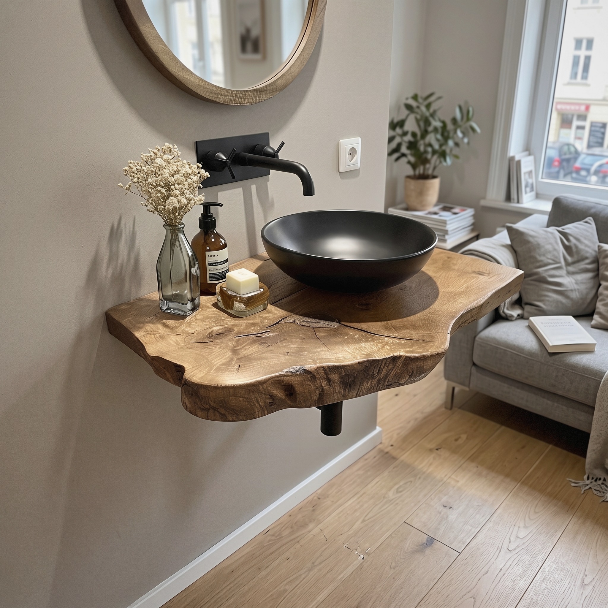 Live Edge Bathroom Vanity Shelfwall