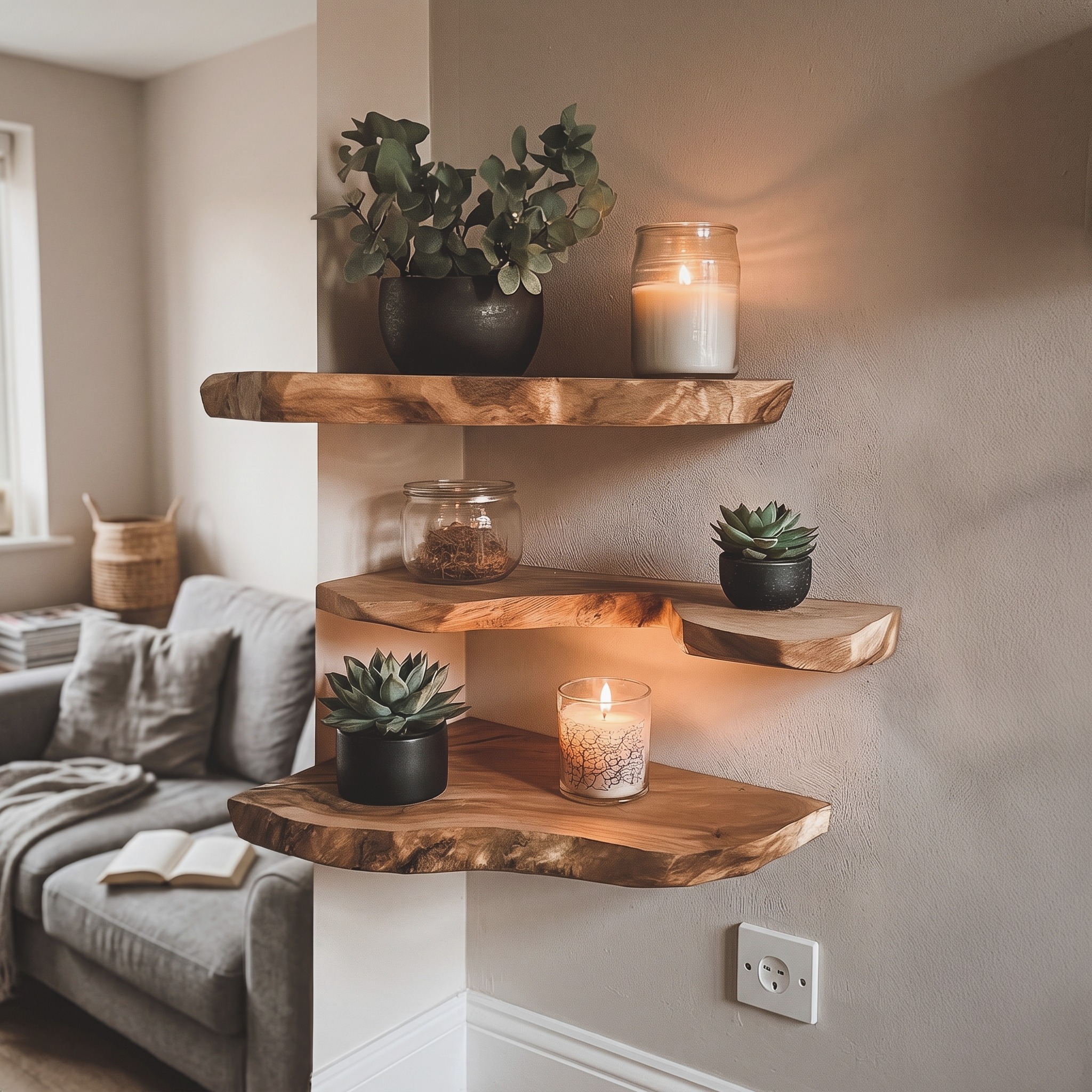 Live Edge Corner Bookshelf Decorations Wall