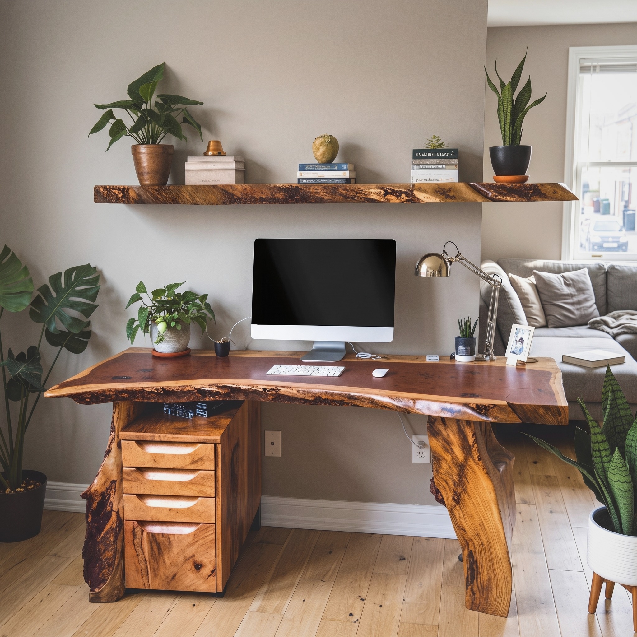 Live Edge Industrial Desk and Rustic Handcrafted Office Desk for Home Office and Creative Workspace