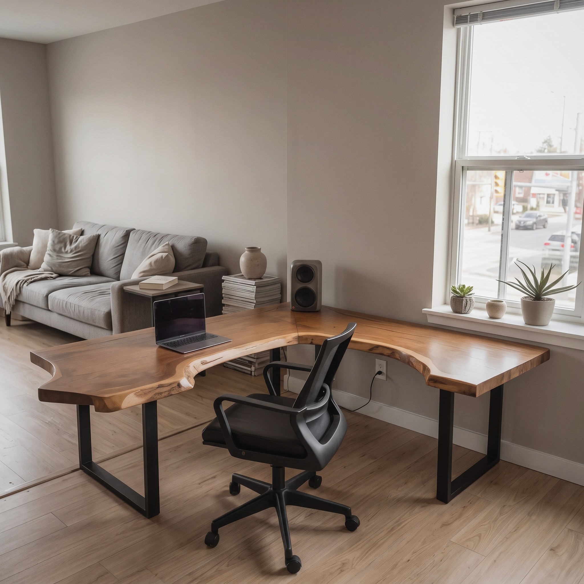 Live Edge L Shaped Desk with Metal Legs for Home Office
