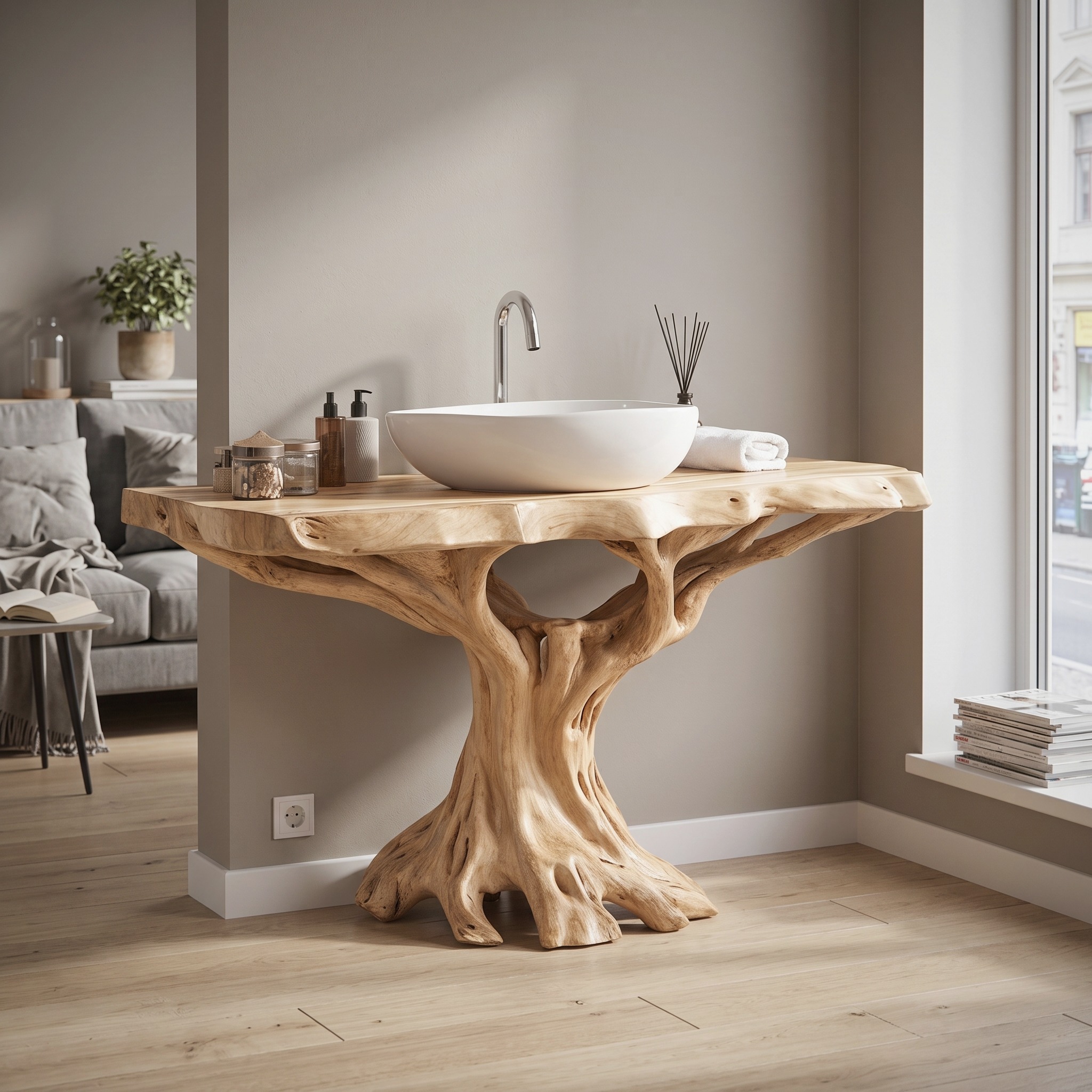 Live Edge Natural Wood Bathroom Vanity for Serene Spaces