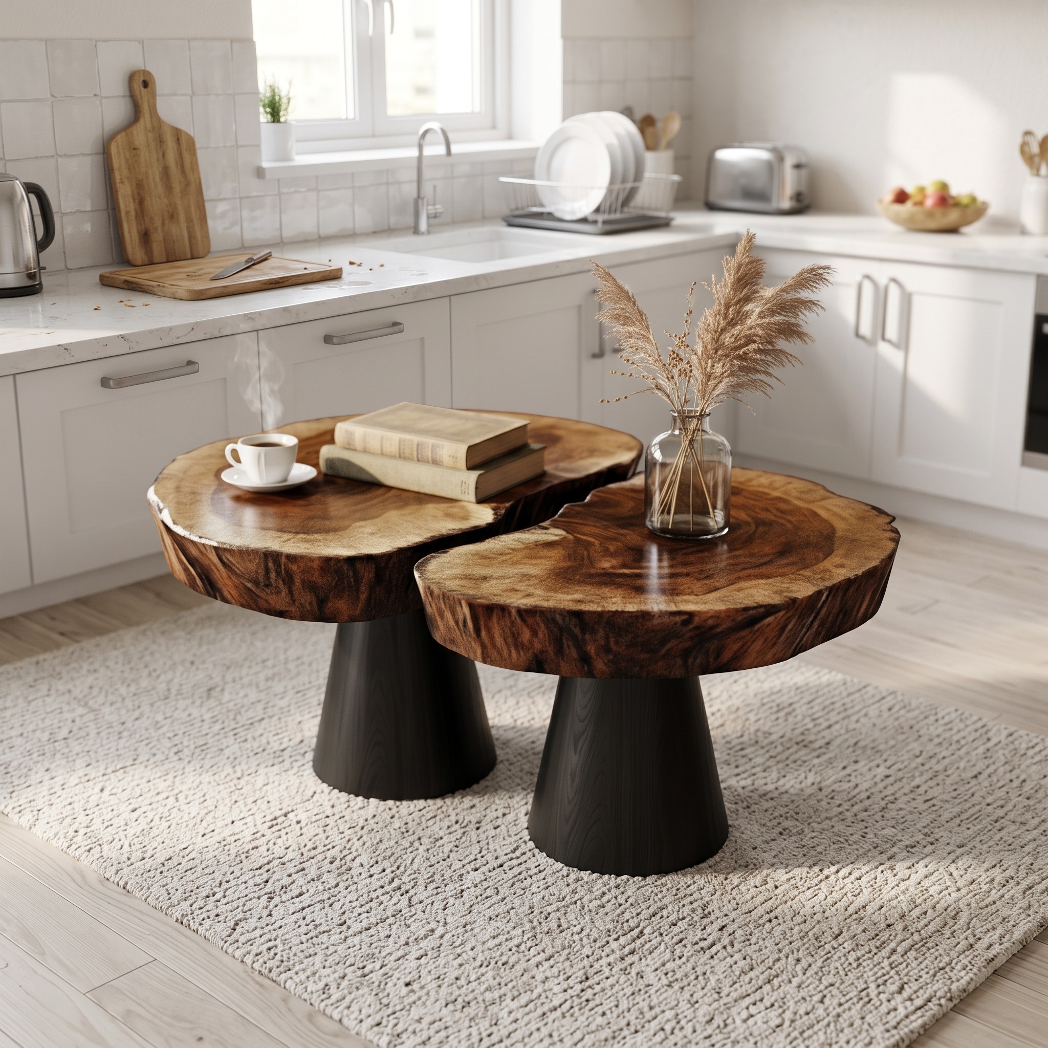 Live Edge Solid Wood Coffee Table with Black Metal Base, Rustic Industrial Living Room Center Accent Table