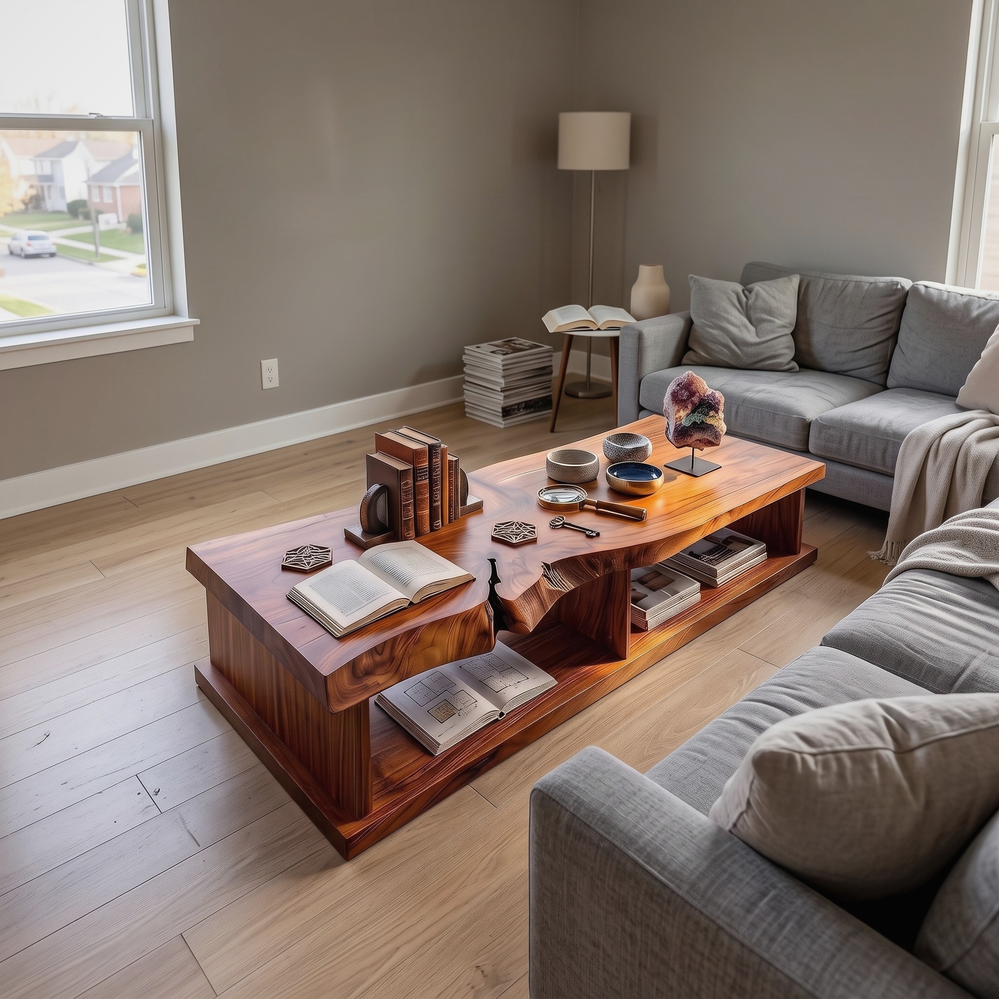 Live Edge Storage Coffee Table for Apartment Lounge