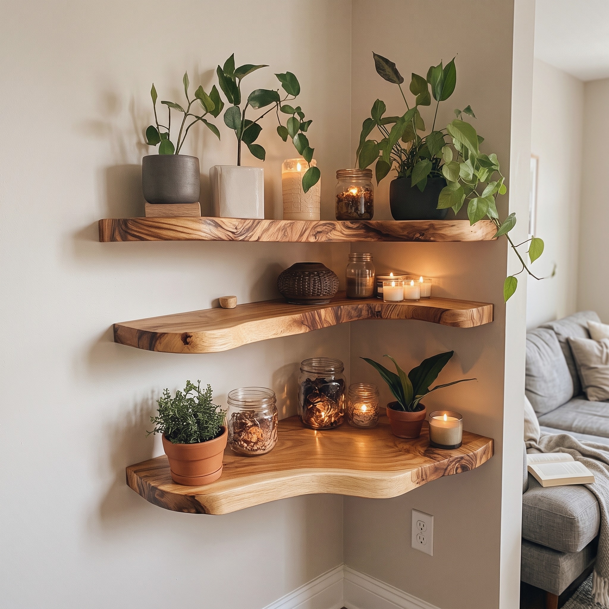 Live Edge Walnut Floating Shelves - Model SINLFL044