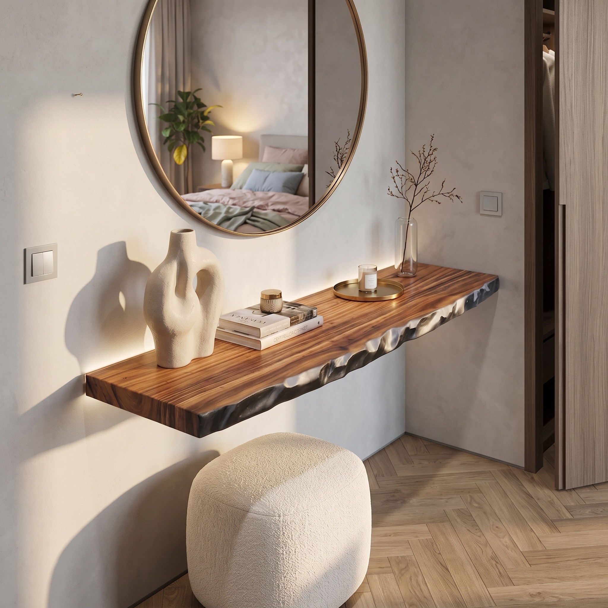 Live Edge Wood Floating Shelf, Rustic Solid Wood Wall Mounted Display Ledge for Living Room
