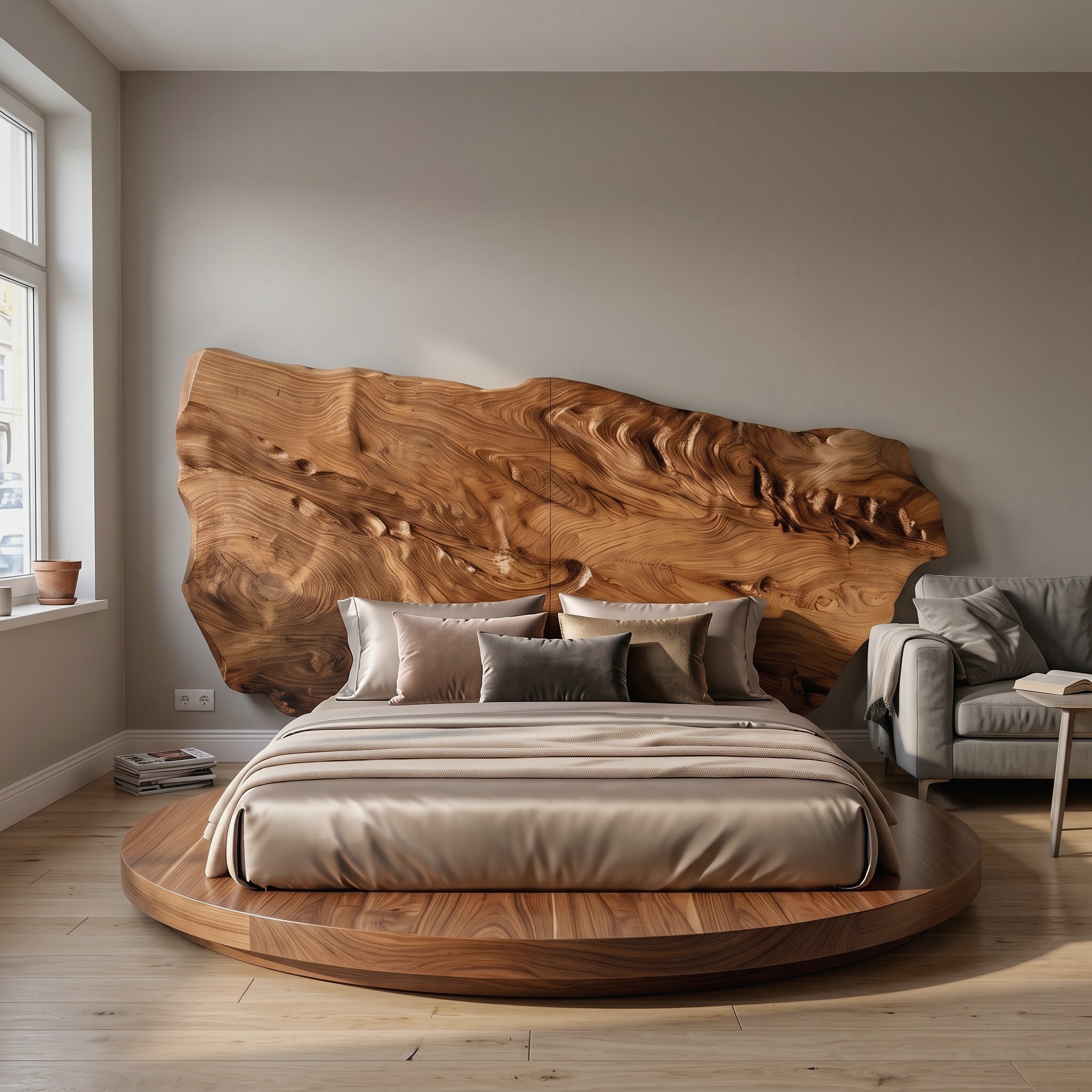 Live Edge Wood Headboard for Sculptural Luxury Bedroom