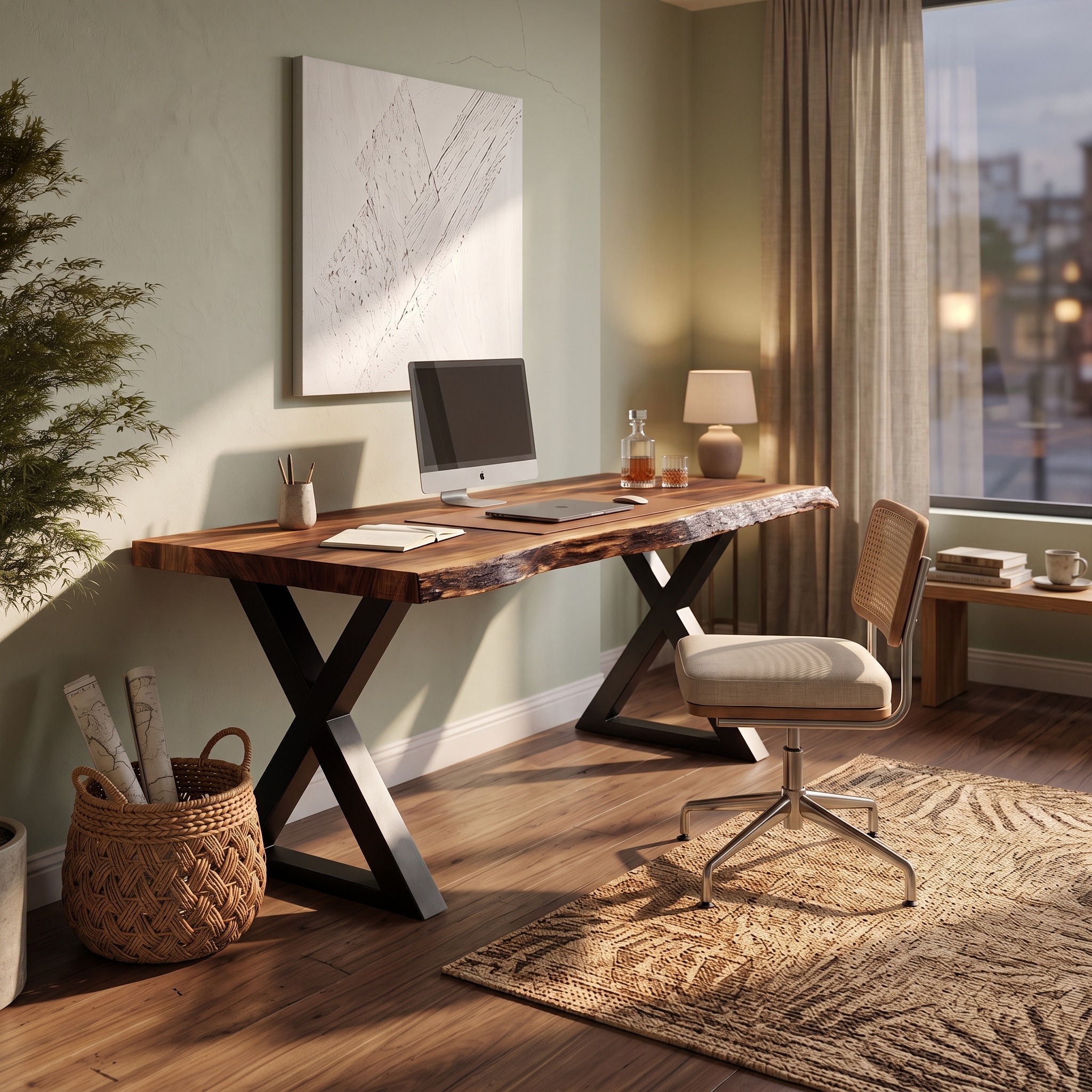 Live Edge Wood Tropical Computer Desk, Rustic Writing Table for Home Office Workspace