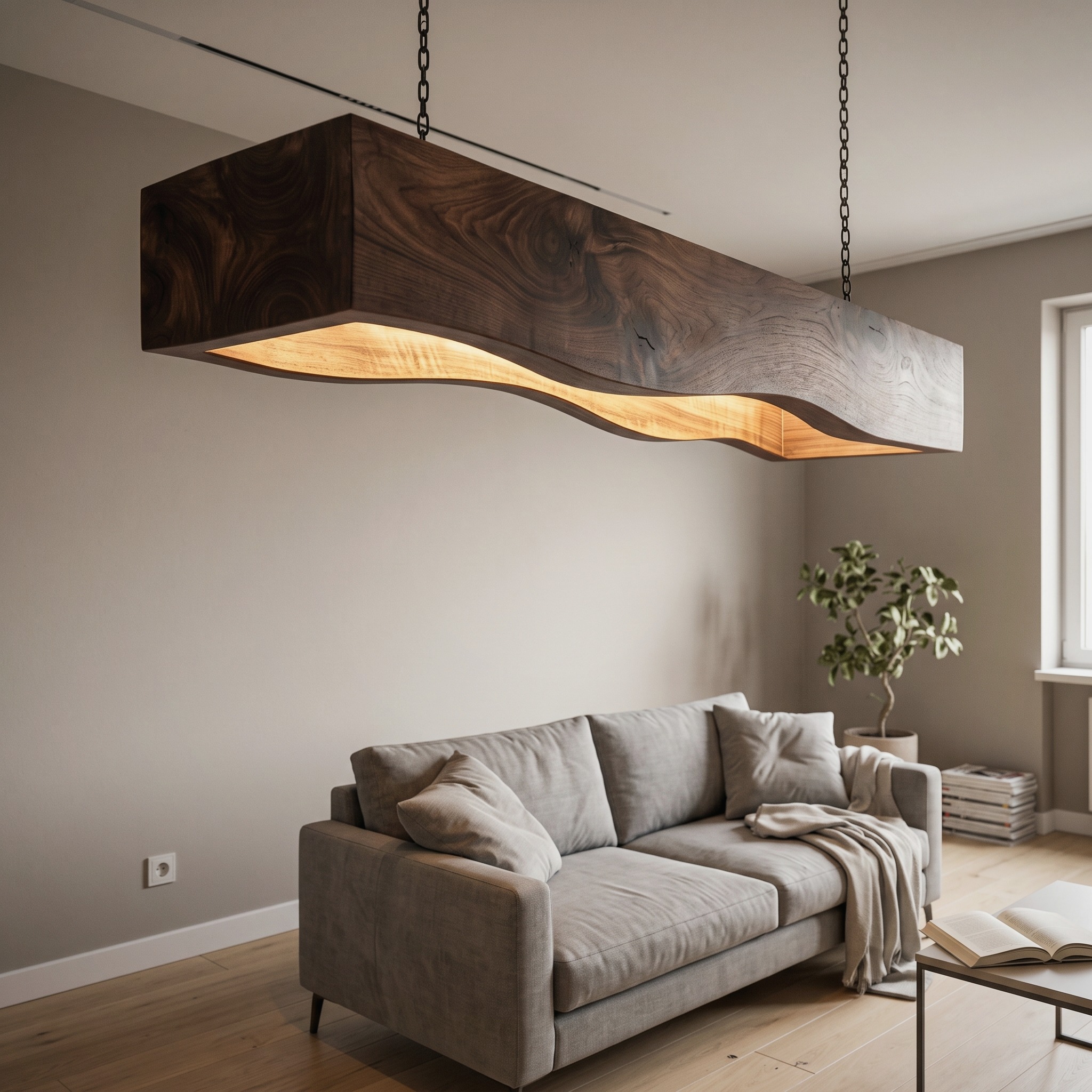 Long Wooden Hanging Lamp for Dining Tables