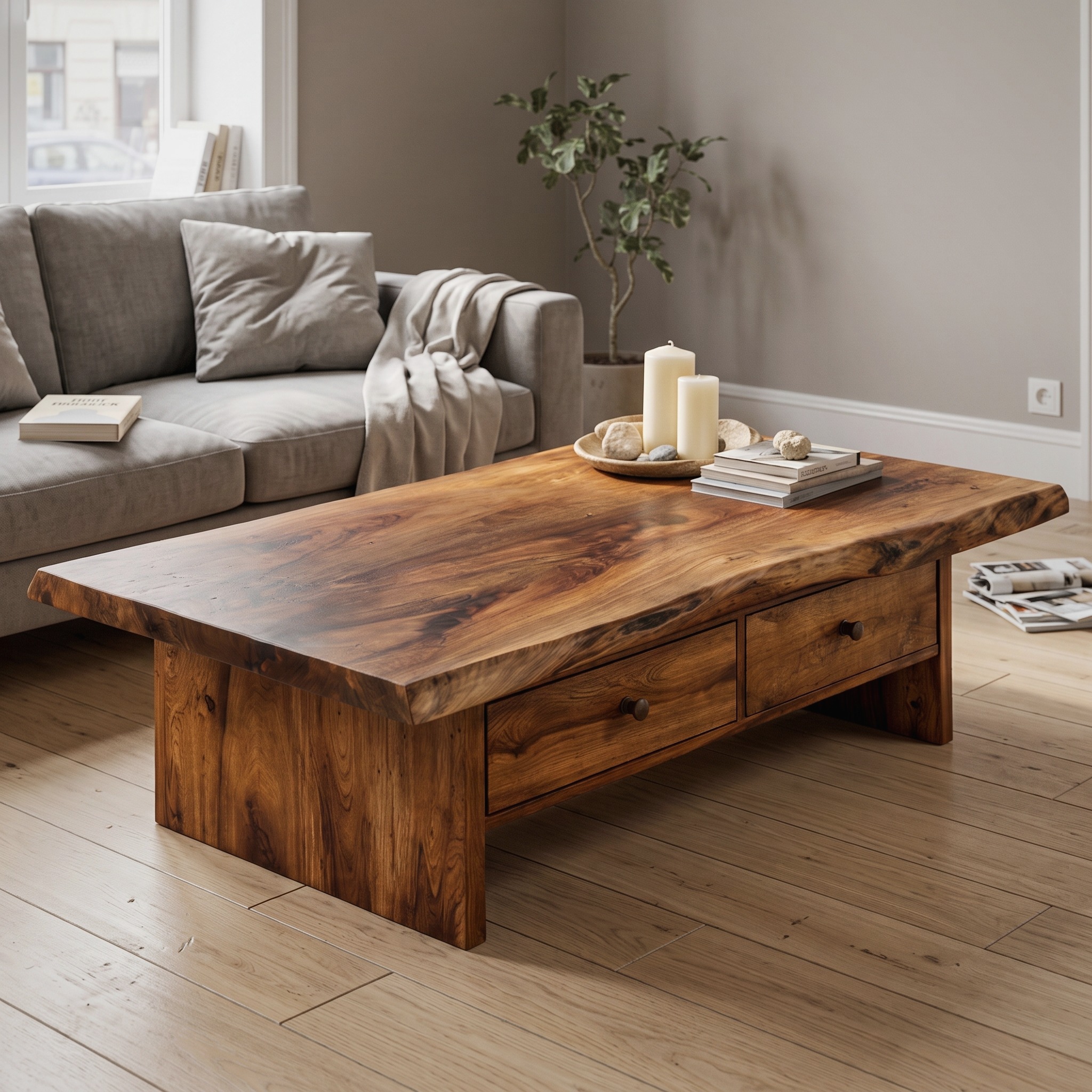 Low Profile Solid Wood Coffee Table Timeless Living Room Interior