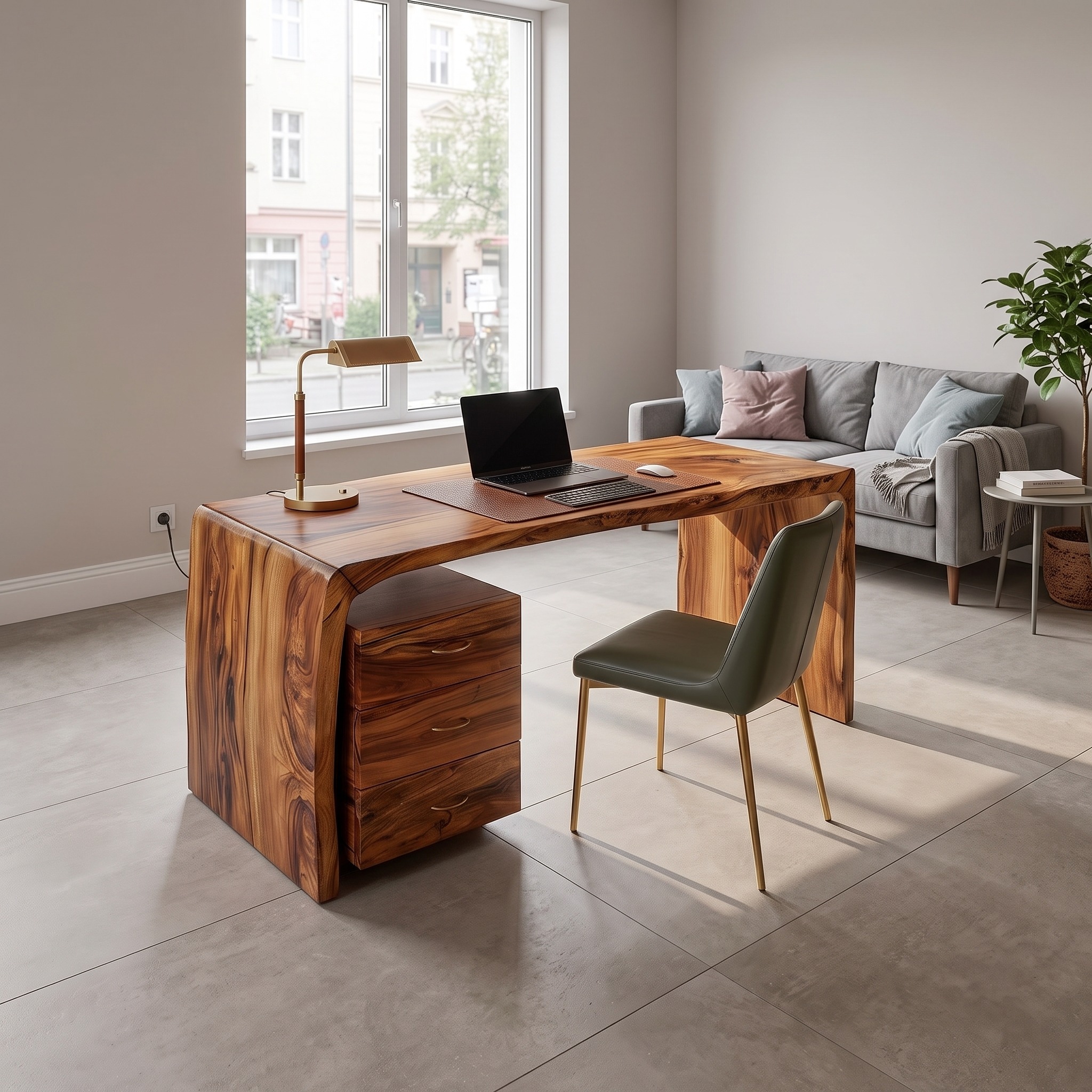 Luxury Executive Desk with Drawer Pedestal, Premium Solid Wood Writing Computer Workstation