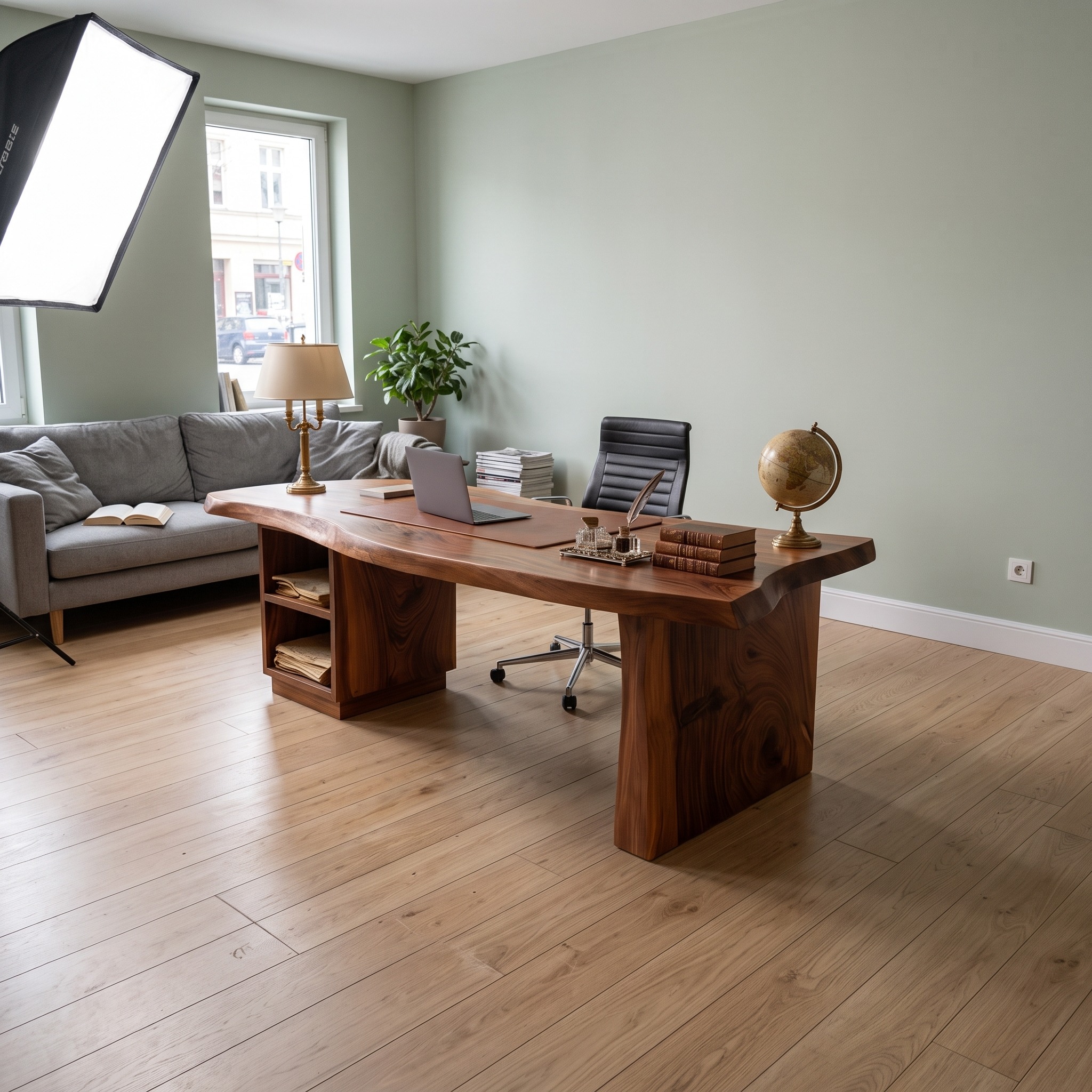 Luxury Executive Desk with Live Edge Top, Solid Wood Writing Computer Table for Home Office