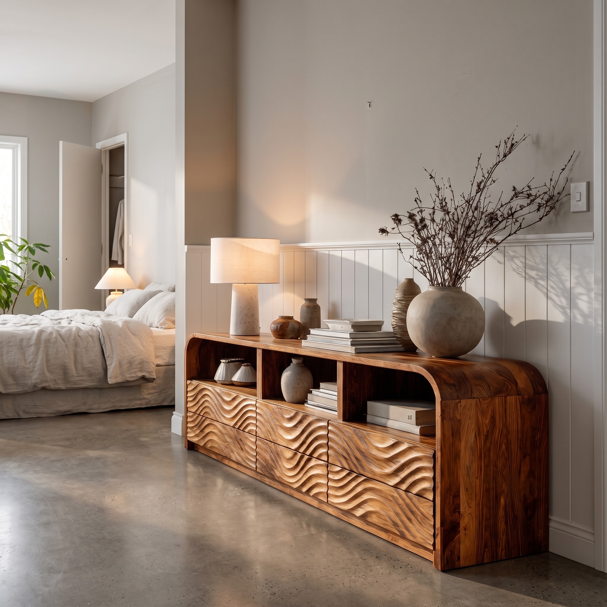 Luxury Natural Wood Sideboard, Handcrafted Solid Wood Credenza Storage Cabinet & Buffet for Living Room, Model