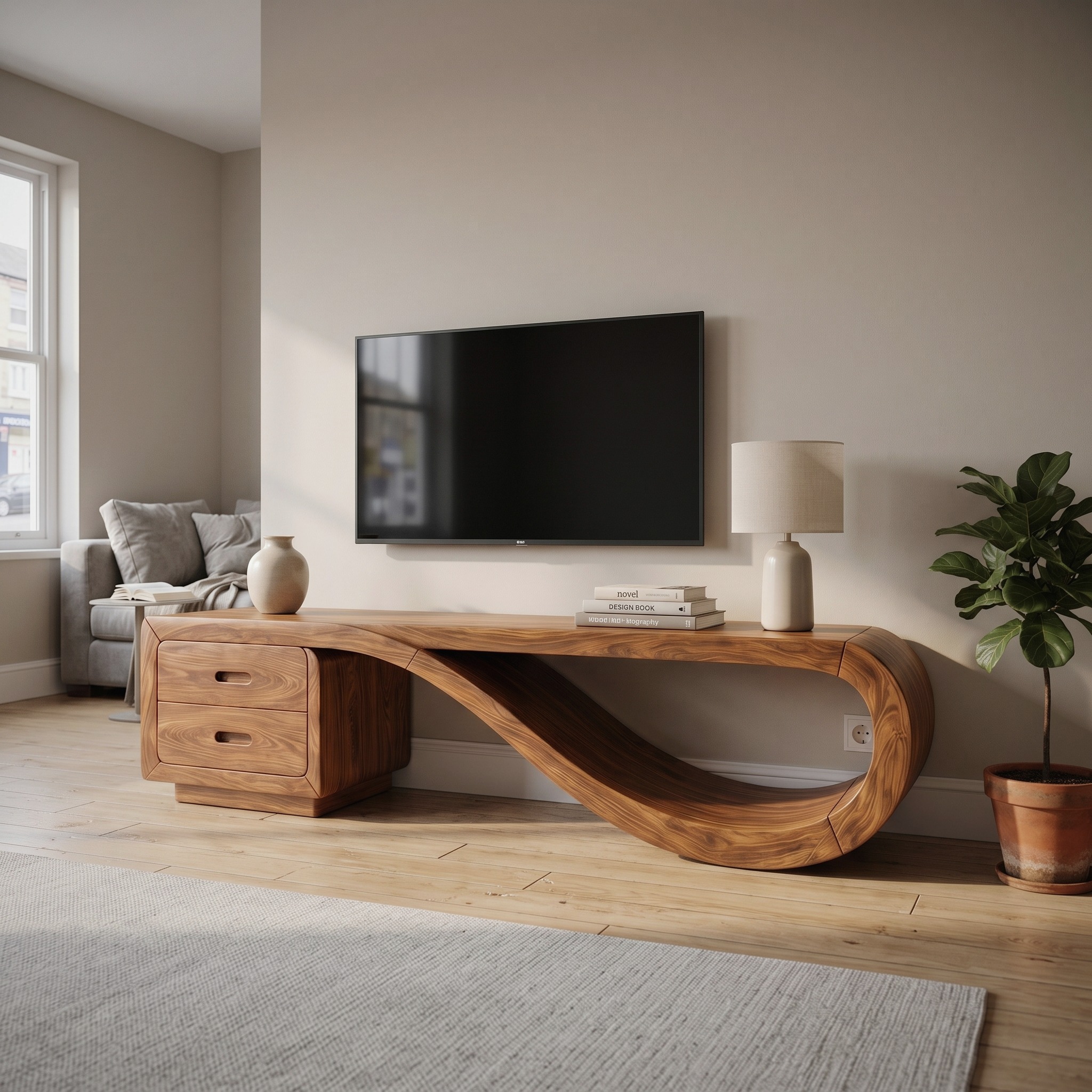 Luxury Sculptural Media Console Marble Accent Wall