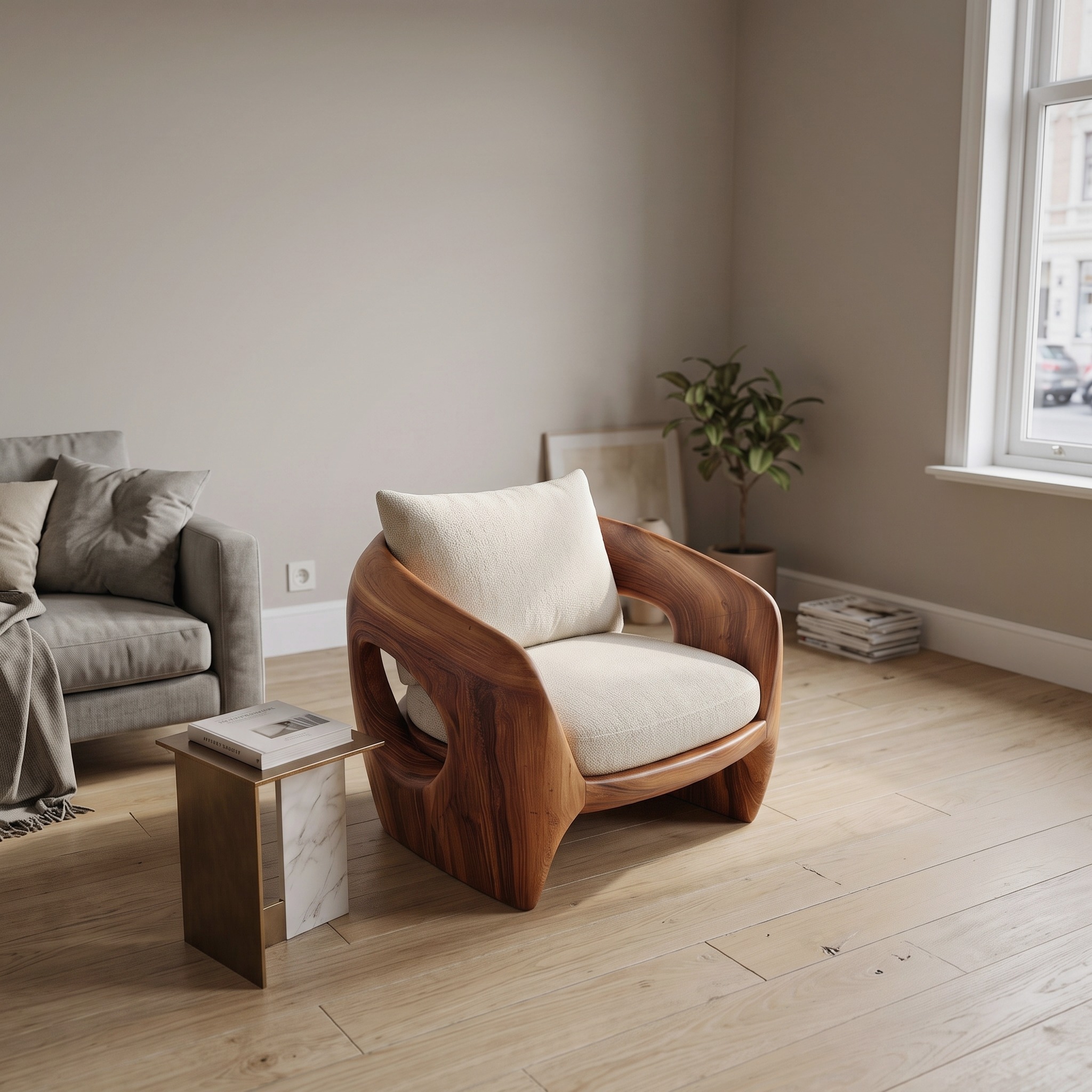 Luxury Sculptural Wooden Armchair for Reading Nook