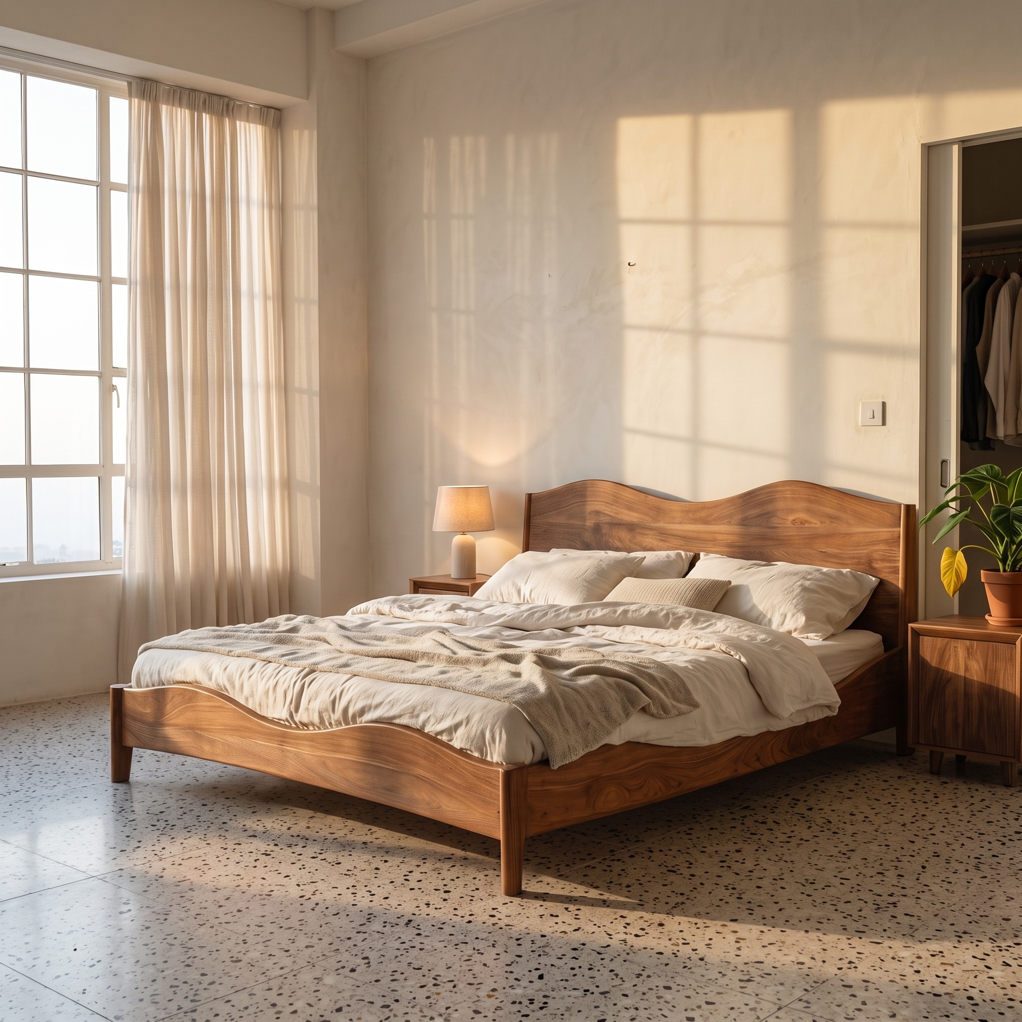 Luxury Solid Wood Bed Frame and Headboard Set, Handcrafted Modern Platform Bedstead for Bedroom