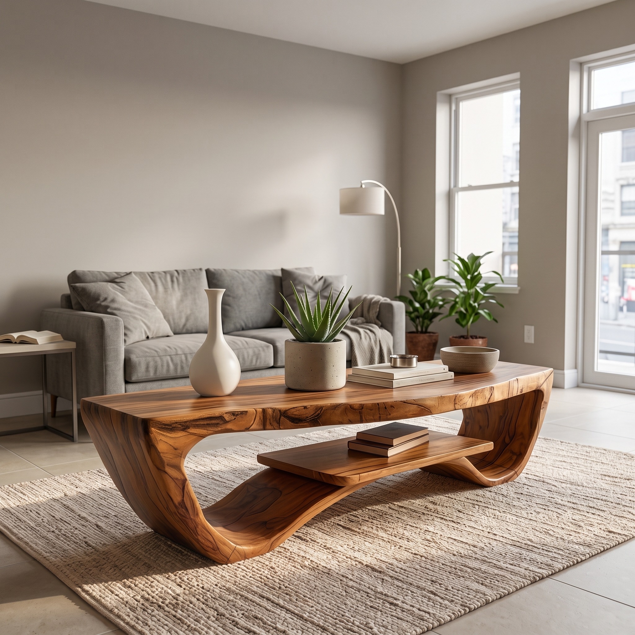 Luxury Solid Wood Coffee Table with Storage Shelf, Modern Central Table for Living Room & Lounge, Natural Wood