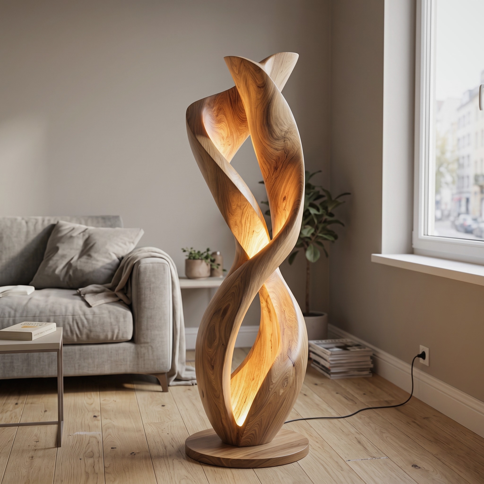 Luxury Twisted Floor Lamp with Sculptural Form for Living Room