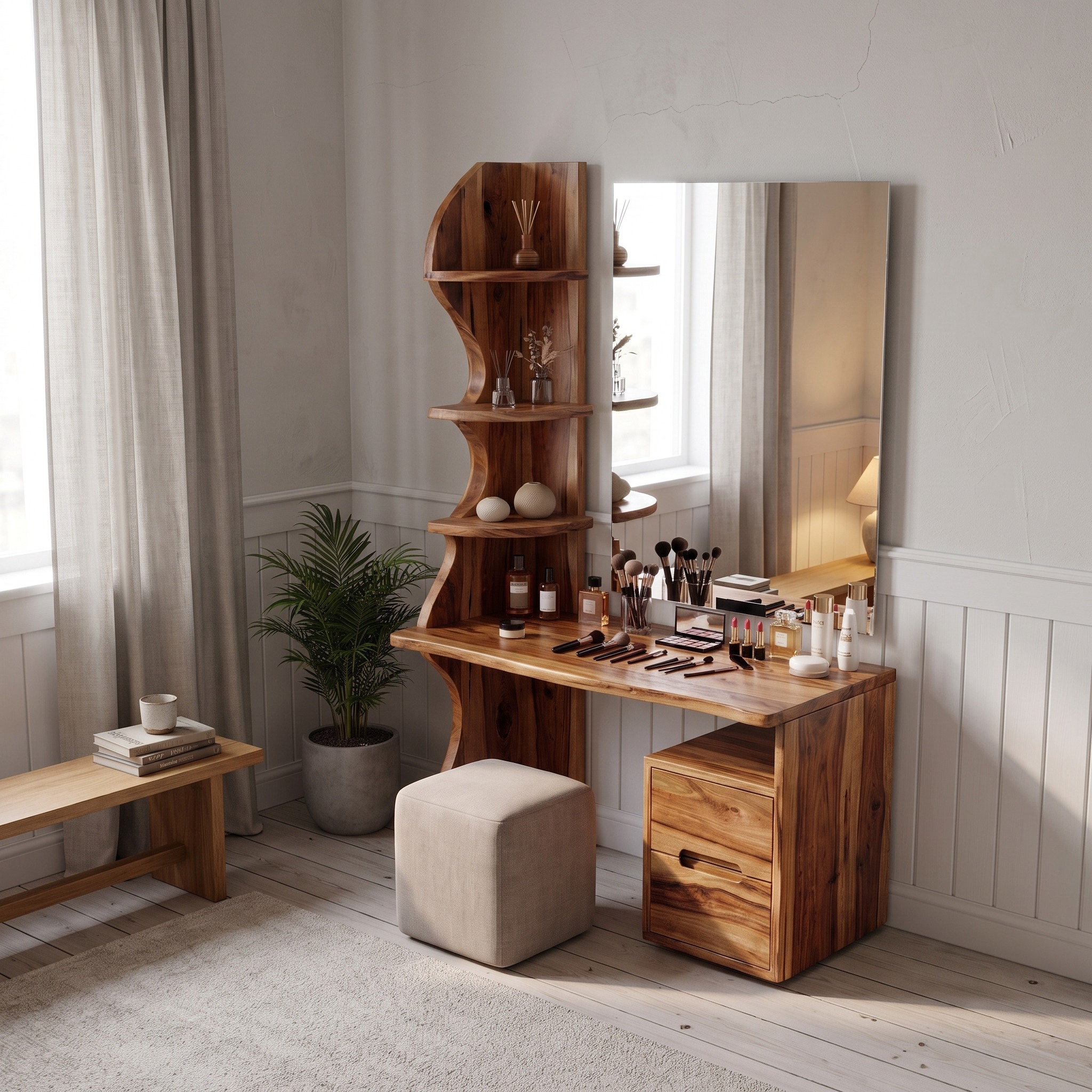 Luxury Vanity Table with Drawers, Premium Wood Bedroom Dressing Desk & Makeup Station