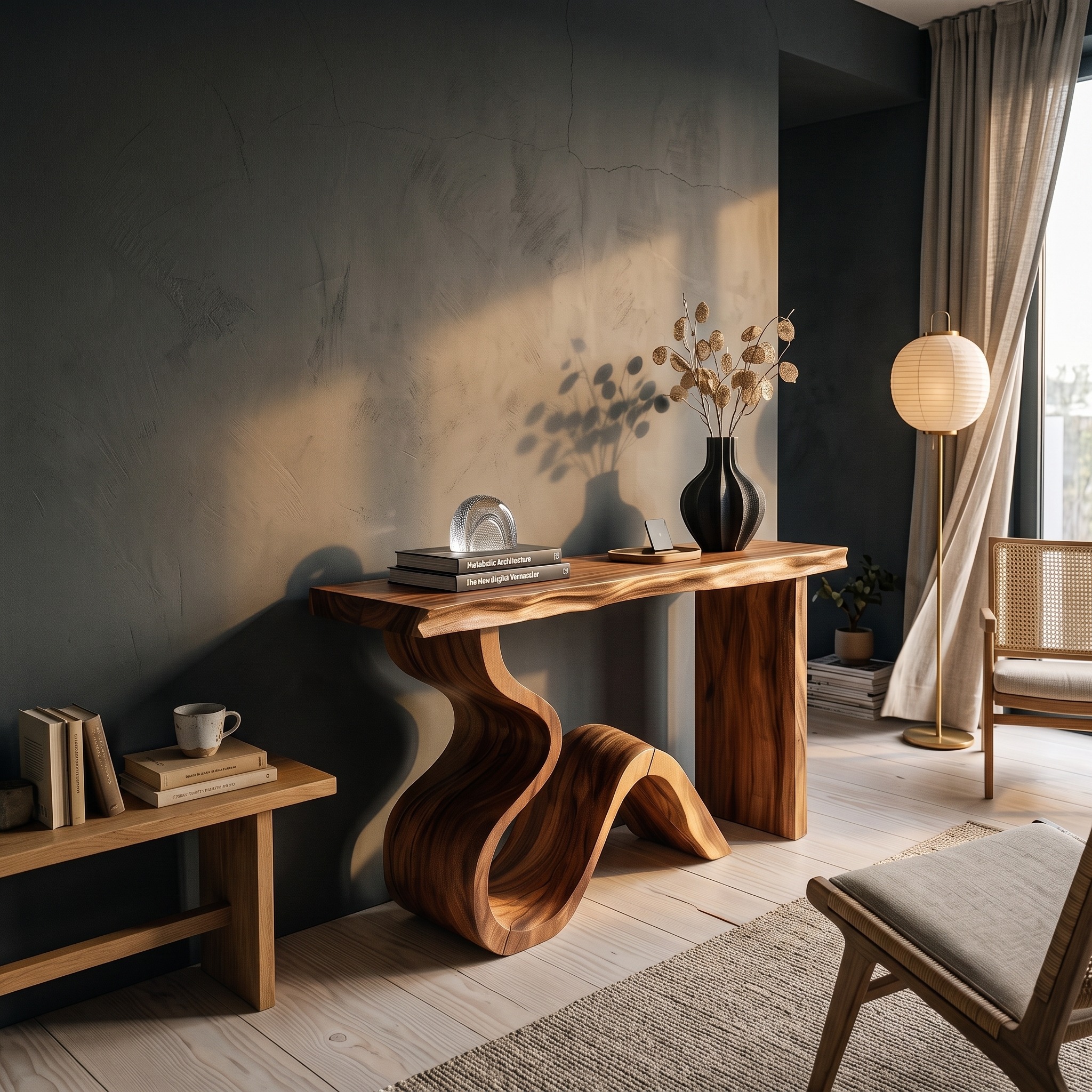 Luxury Wood Foyer Table, Handcrafted Solid Wood Entryway Console & Living Room Sofa Table for High-End Decors