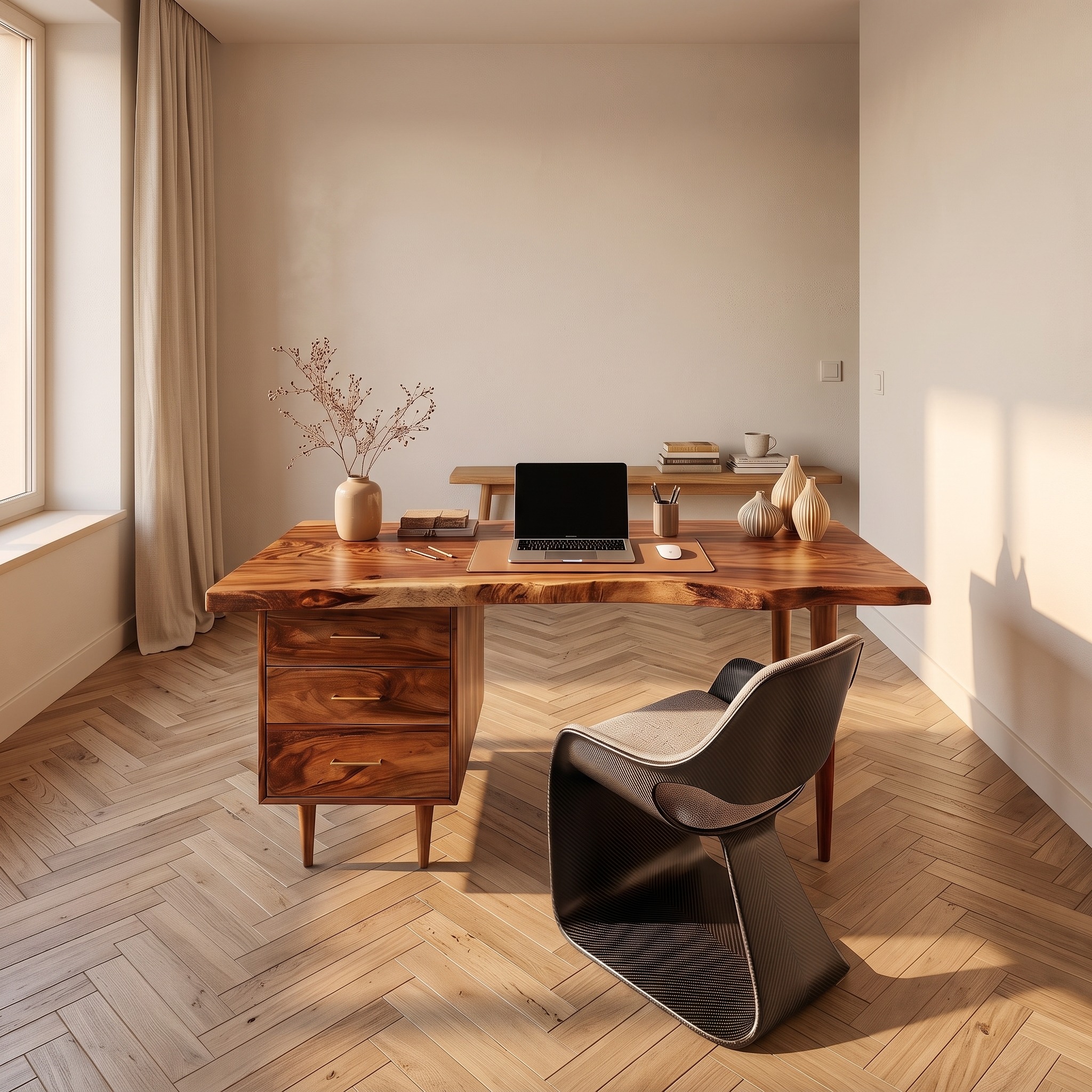 Luxury Wood Office Desk, Handcrafted Executive Writing Computer Table with Open Shelf