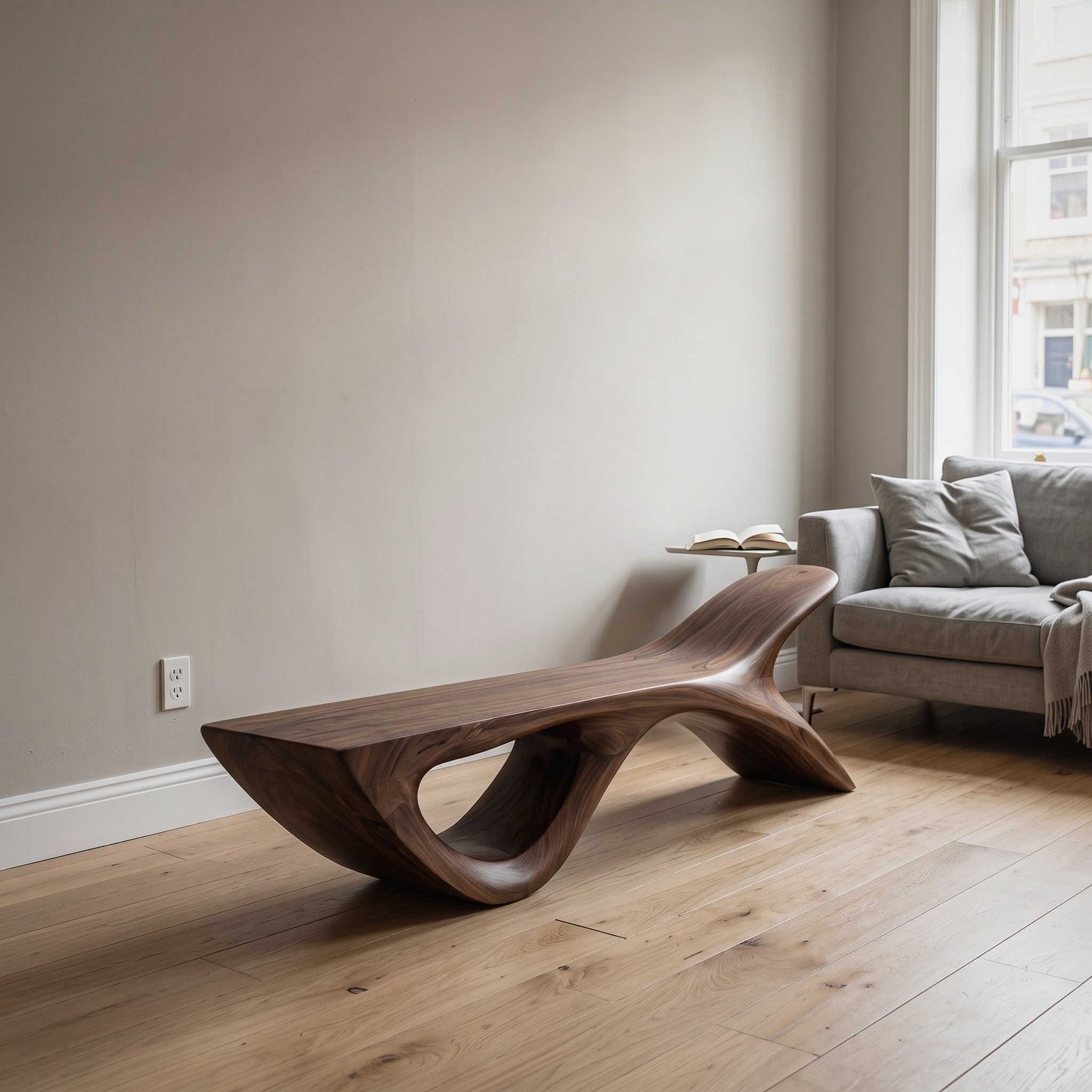 Luxury Wooden Bench with Fish Tail Shape for Living Room