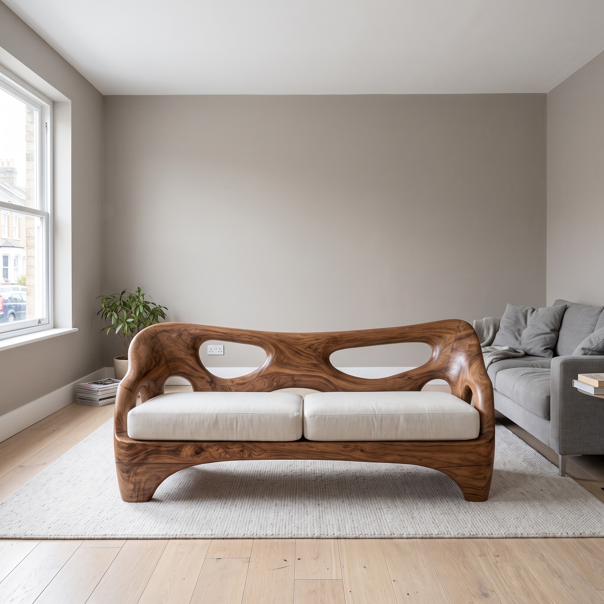 Luxury Wooden Sofa with Sculptural Design - Handcrafted Solid Wood Couch for Living Room, Lounge Furniture, Model